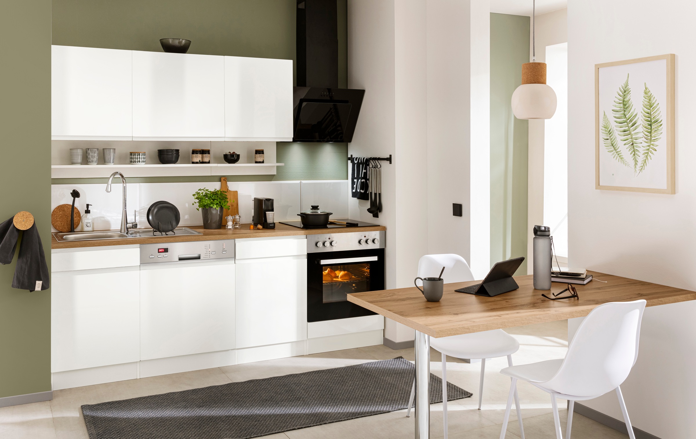KOCHSTATION Küchenzeile "KS-Virginia,neu in verbesserter Ausführung" Arbeitsplatte 38 mm stark, Stauraum, Softclose, Breite 220 cm, Soft-Close, wahlweise mit E-Geräten
