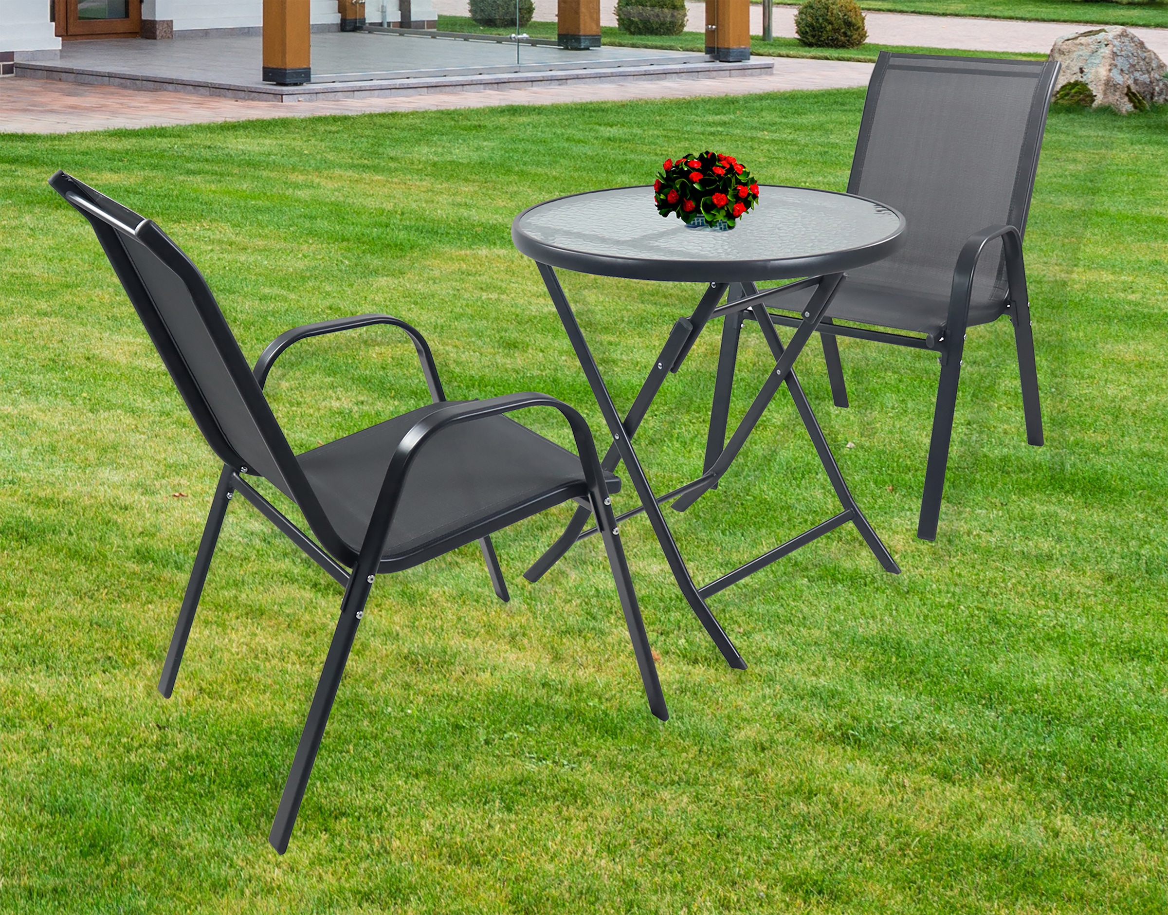 VCM Garten-Essgruppe »VCM 3-tlg Gartenmöbel Set | Sitzgruppe Essgruppe | 1xTisch, 2x Stühle | Tisch Maße ca. H. 70 x ¿ 70 cm | Garten Set - Sonlas«, (3 tlg., Sonlas)
