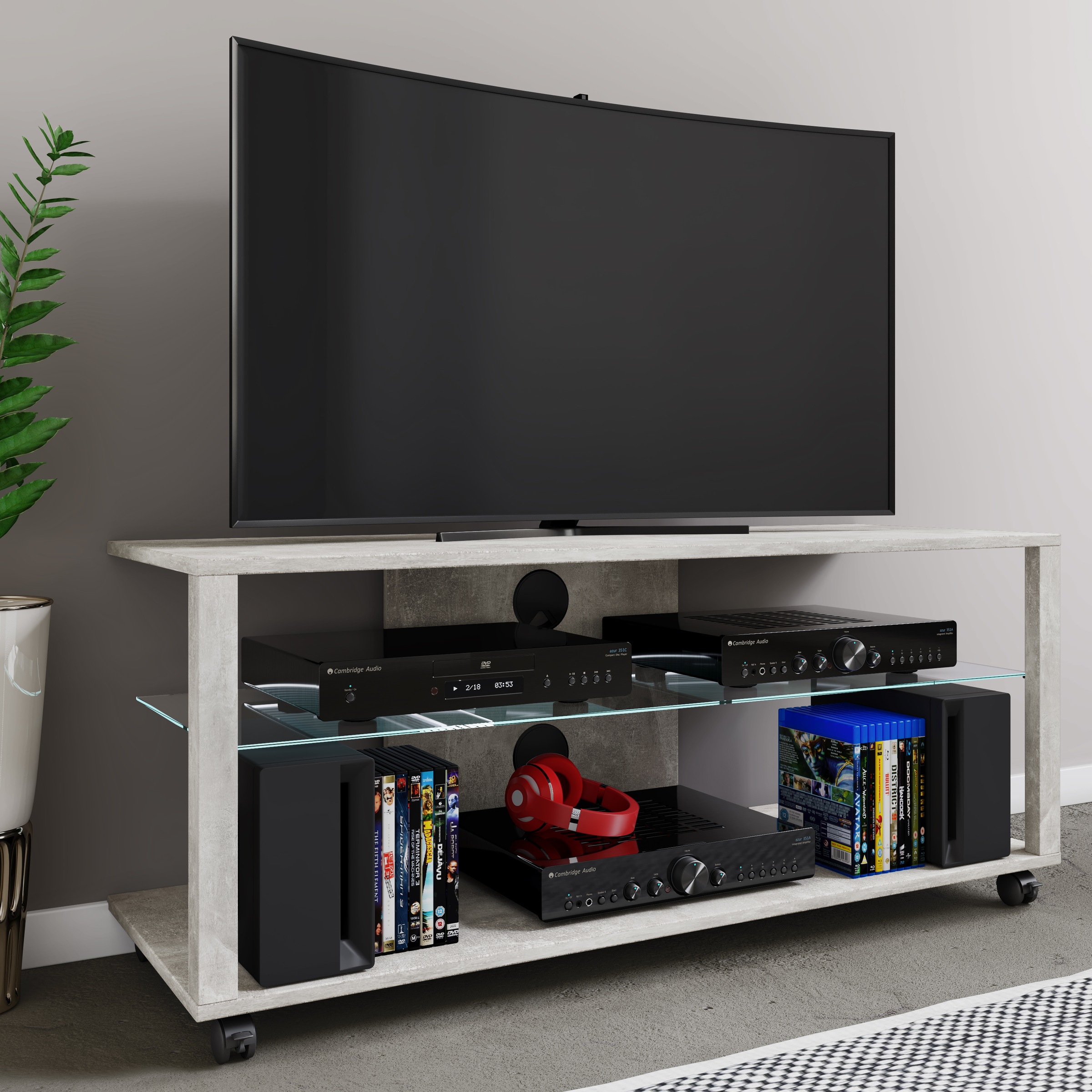 VCM TV-Board »VCM TV Möbel | Lowboard | Fernsehregal mit Rollen und ausreichend Stauraum | Maße H. 45 x B. 115 x T. 41 cm | Fernseh Möbel ¿ Folas XL«, (VCM Folas)