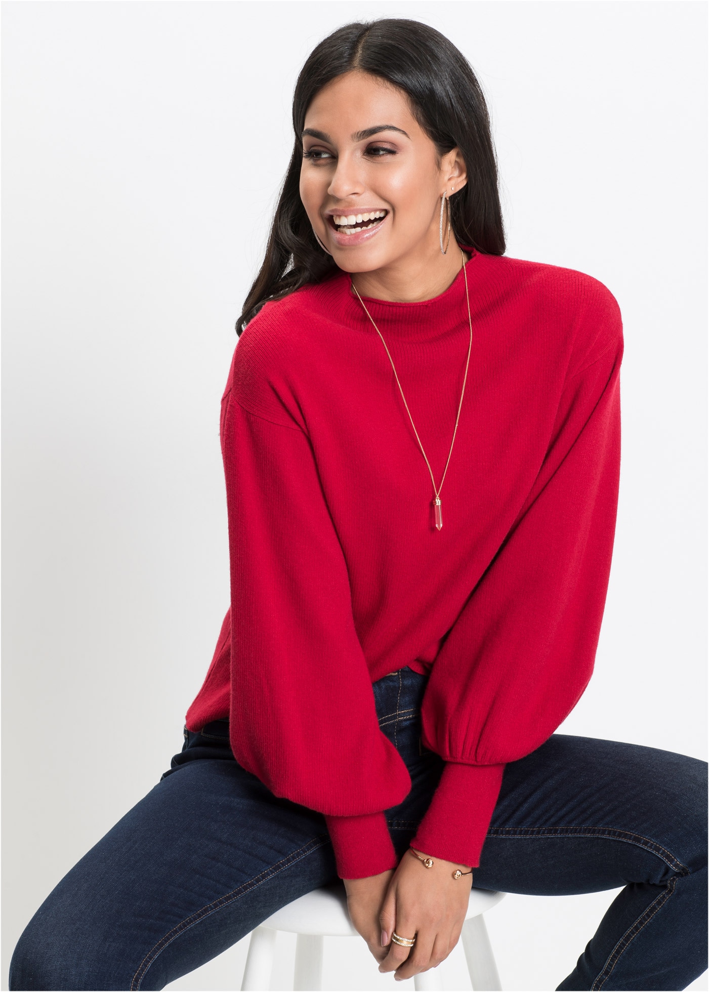 bonprix Strickpullover »Oversize-Pullover aus Viskose-Mix« toller Viskose-Mix, mit modischen Ballonärmeln mit breiten Bündchen