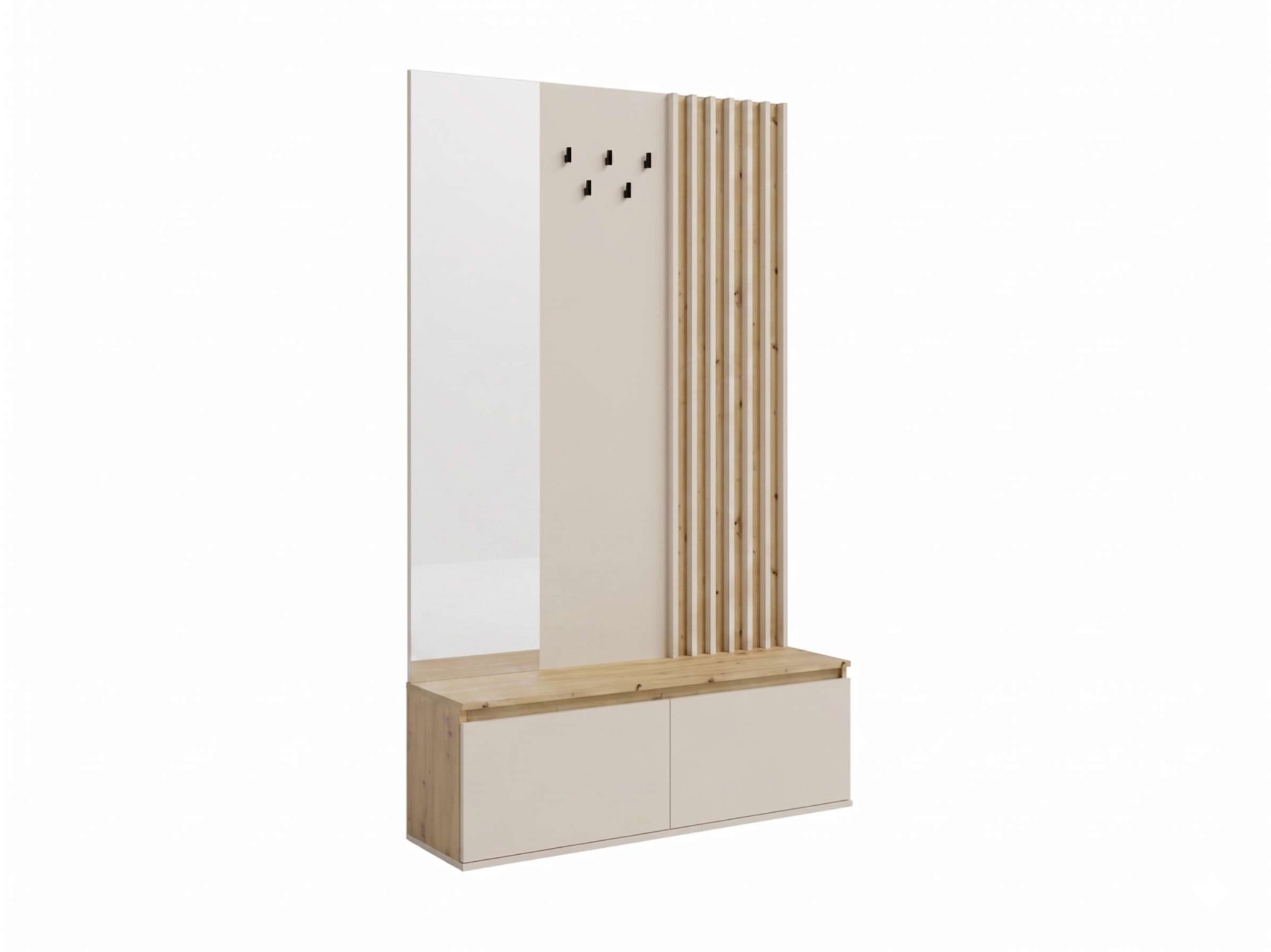 Home affaire Garderobenpaneel »LANDUVA Garderobe mit Schuhschrank, Spiegel und Haken, Breite 120 cm« Garderoben-Set, Kompaktgarderobe, mit Sitzbank, Lamellen Design