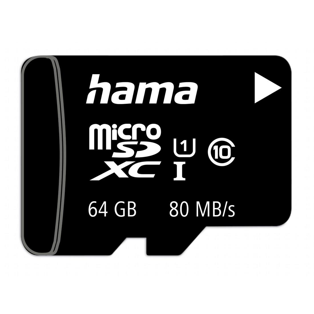 HAMA Speicherkarte "microSD Karte, Memory Fast, + Adapter/Mobile, Class 10 UHS-I", 64 GB, schwarz, Speicherkarten