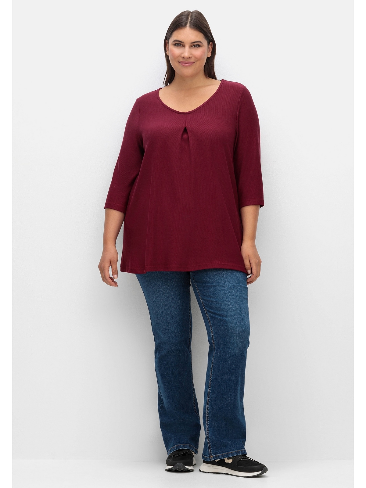 Sheego 3/4-Arm-Shirt »Große Größen«, mit Kellerfalte, in A-Linie