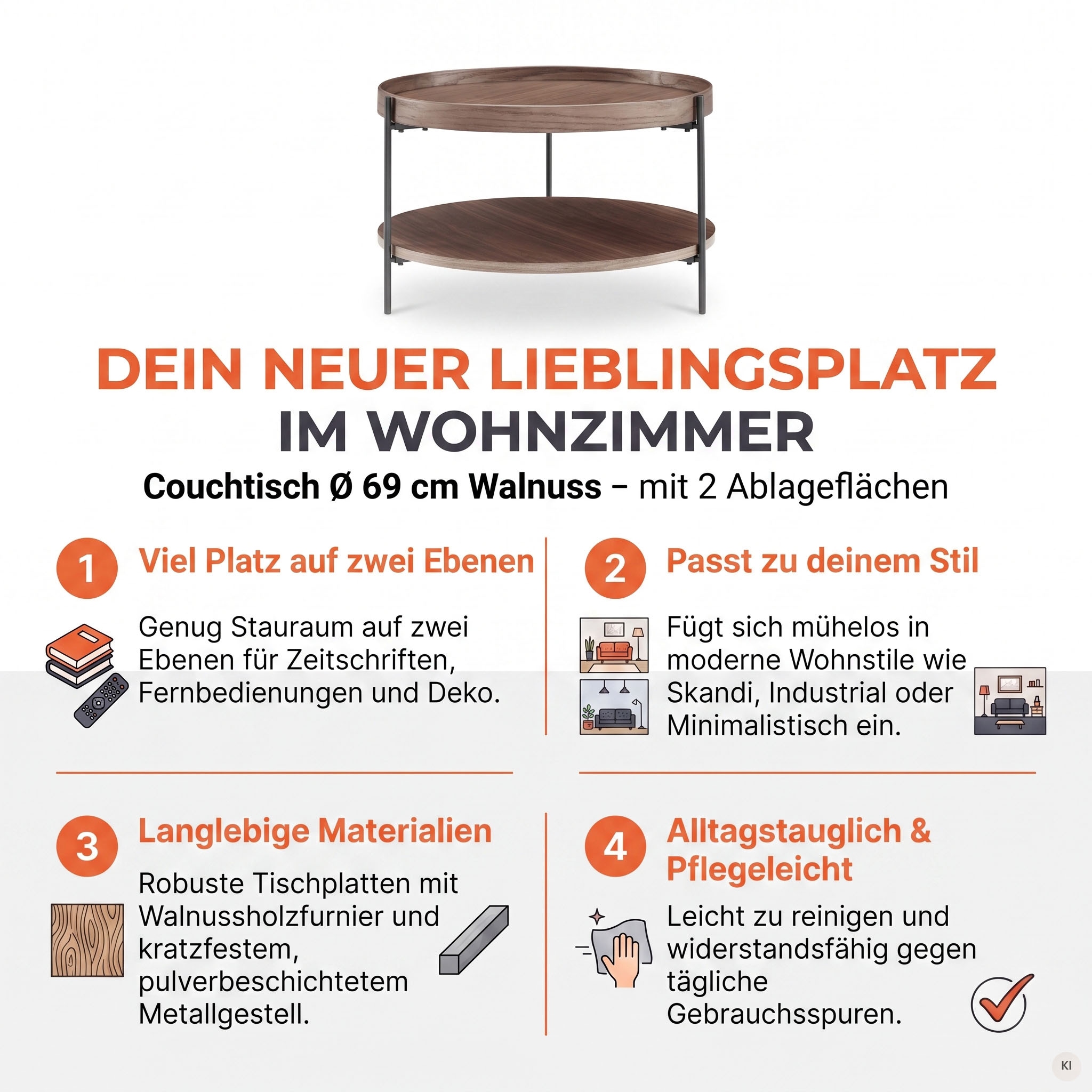 SalesFever Couchtisch »Chicago mit 2 Ablageflächen – moderner Design-Coffee-Table« 1 Stk. tlg. Stilvoller Wohnzimmertisch mit Stauraum, Holz & Metall