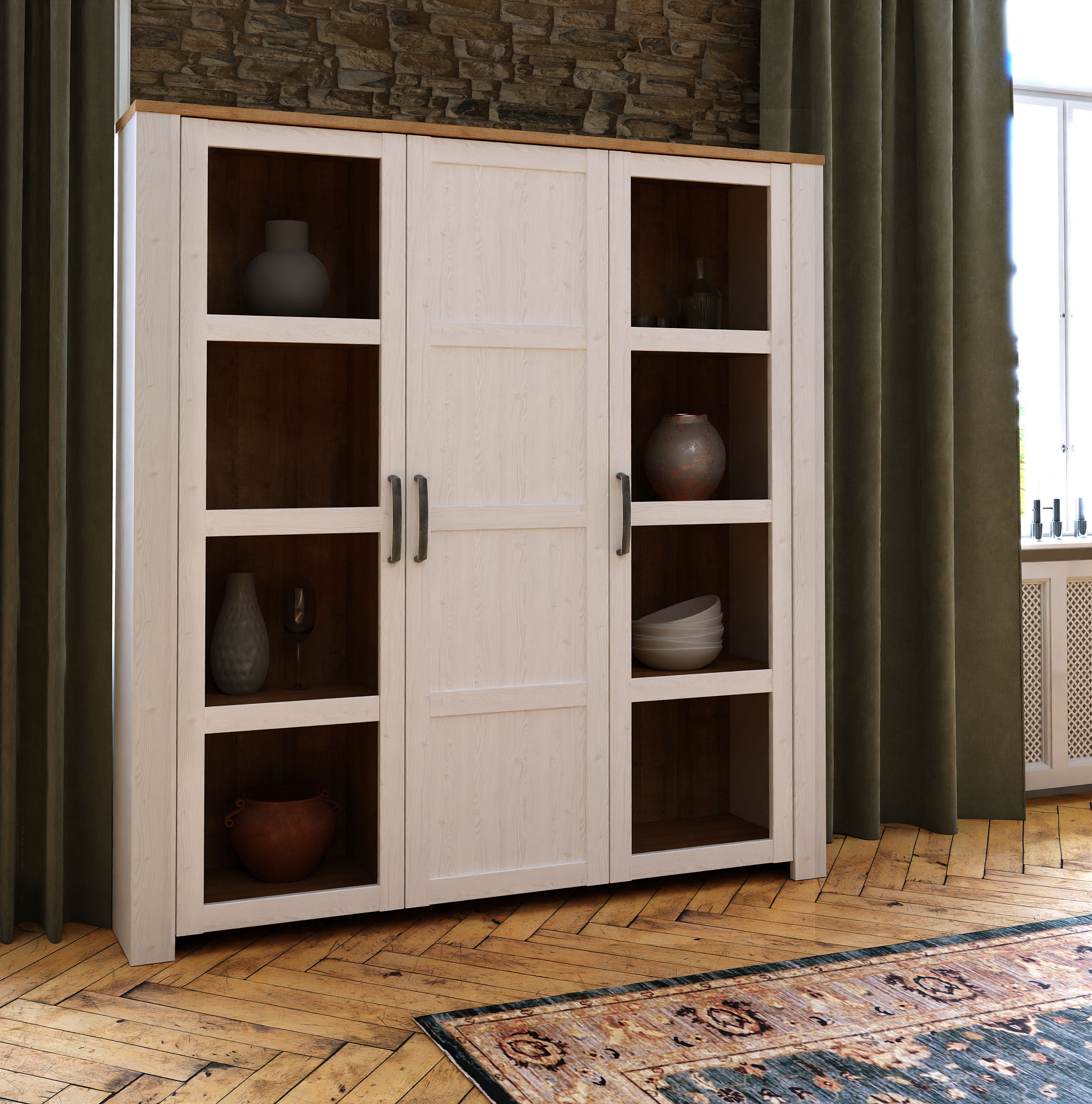 Bohol Large Display Cabinet in Riviera Oak/White, none