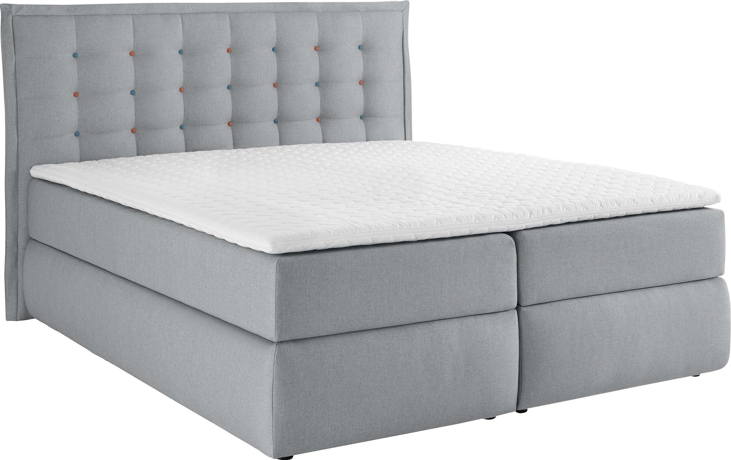 INOSIGN Boxspringbett »Sagres«, Kopfteil mit 2farbiger Flatterbiese und zweifarbigen Knöpfen