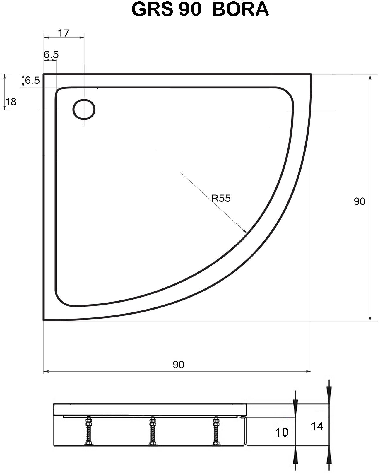 Sanotechnik Rundduschwanne »Bora«, LxBxH: 90x90x14cm
