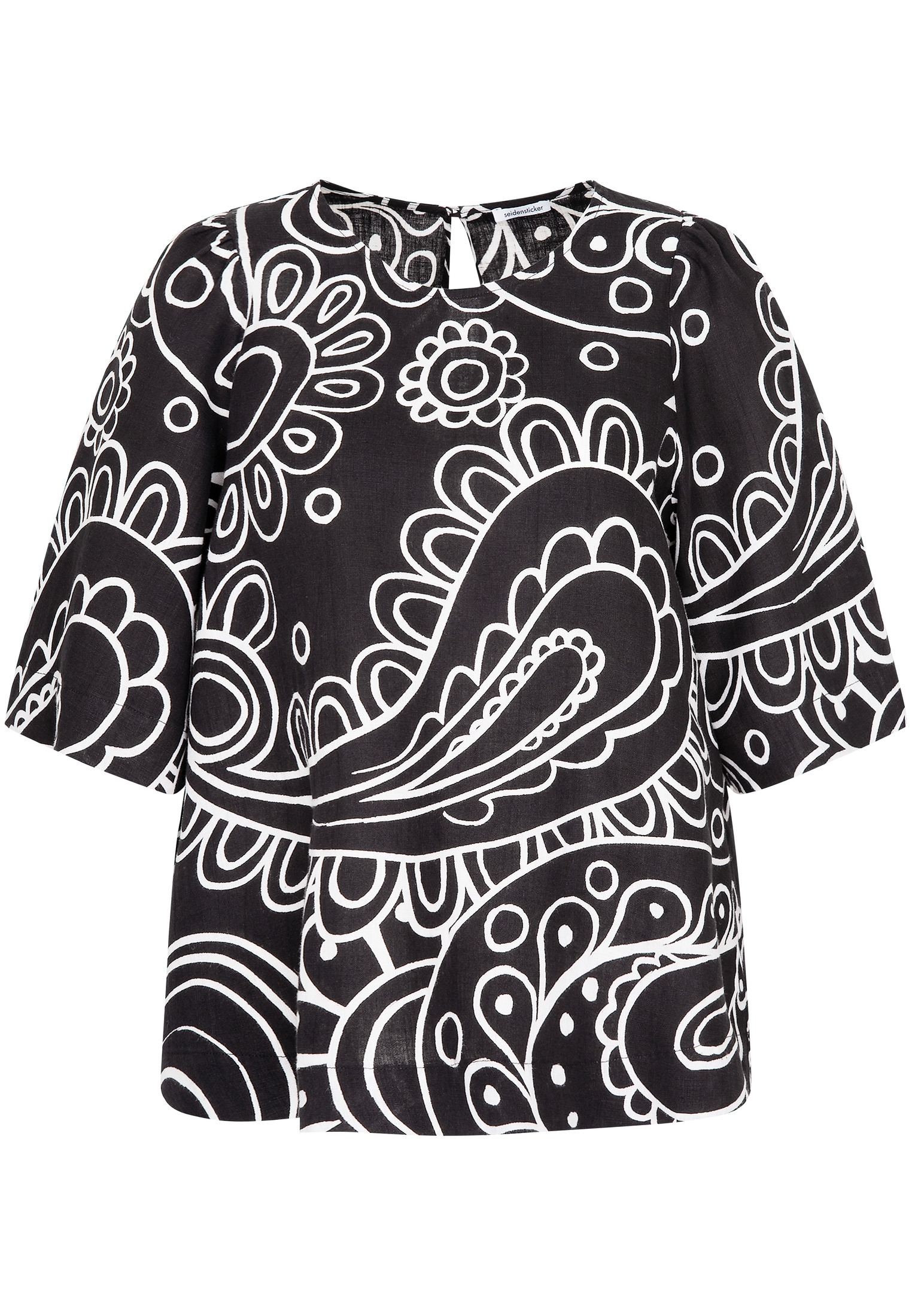 seidensticker Shirtbluse »Schwarze Rose«, Kurzarm Rundhals Paisley