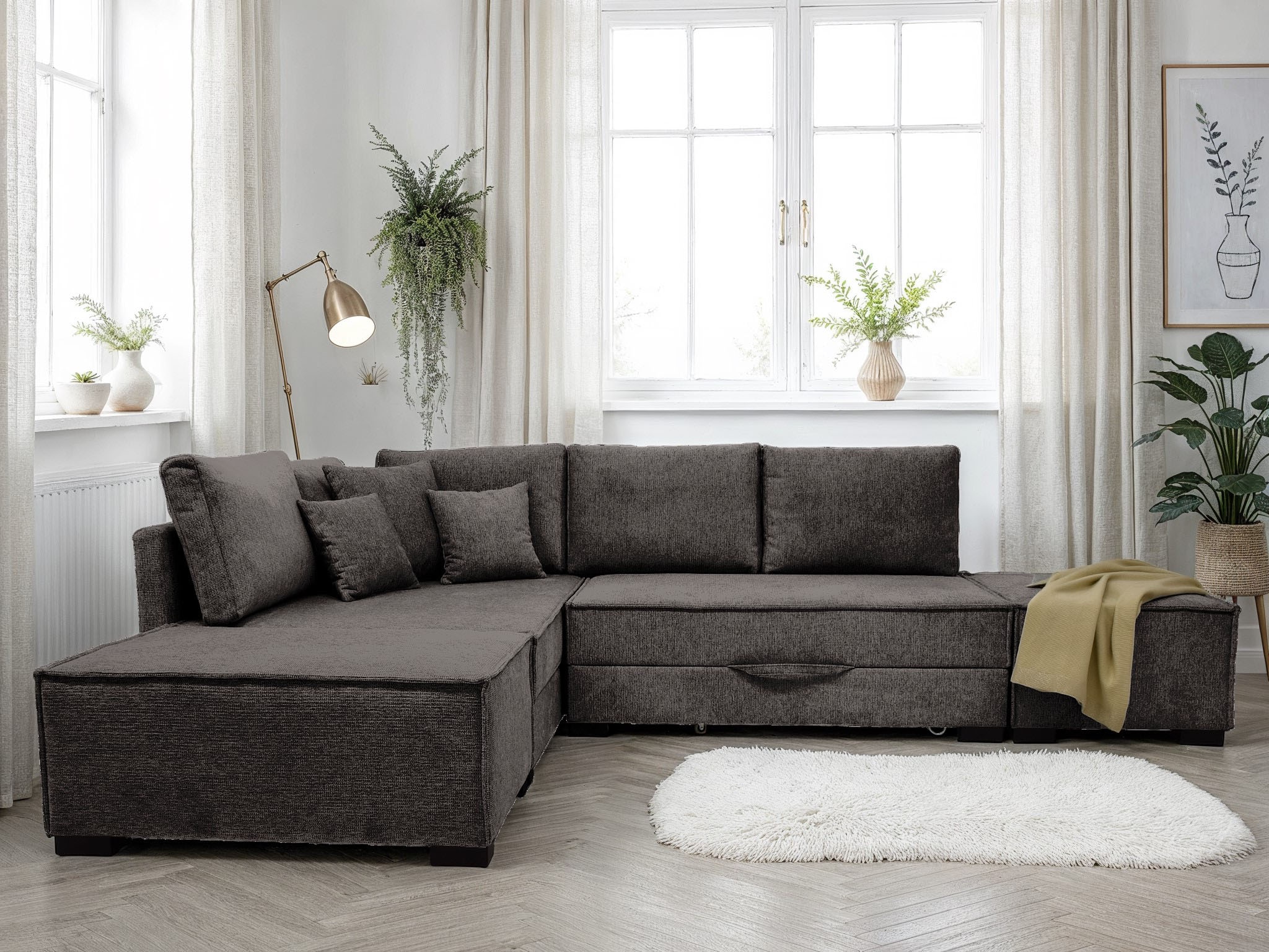 Home affaire "Night & Day L-Form, B: 316 cm mit Dauer-Schlaffunktion 180x200 cm" Set: Sofa & Hocker, Schlaffunktion, Bettkasten & Kissen, Boxspringbett