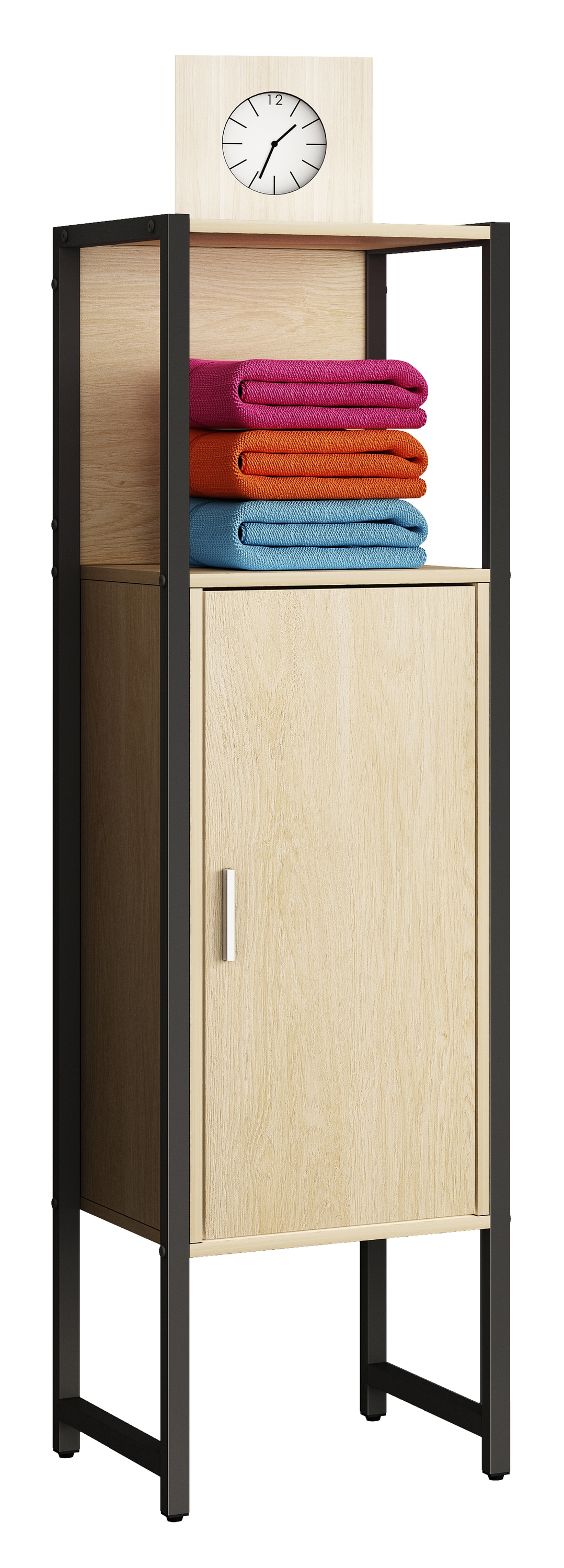 VCM Midischrank "Holz Metall Badmöbel Midischrank Badschrank Edino" 1 Stk. tlg.
