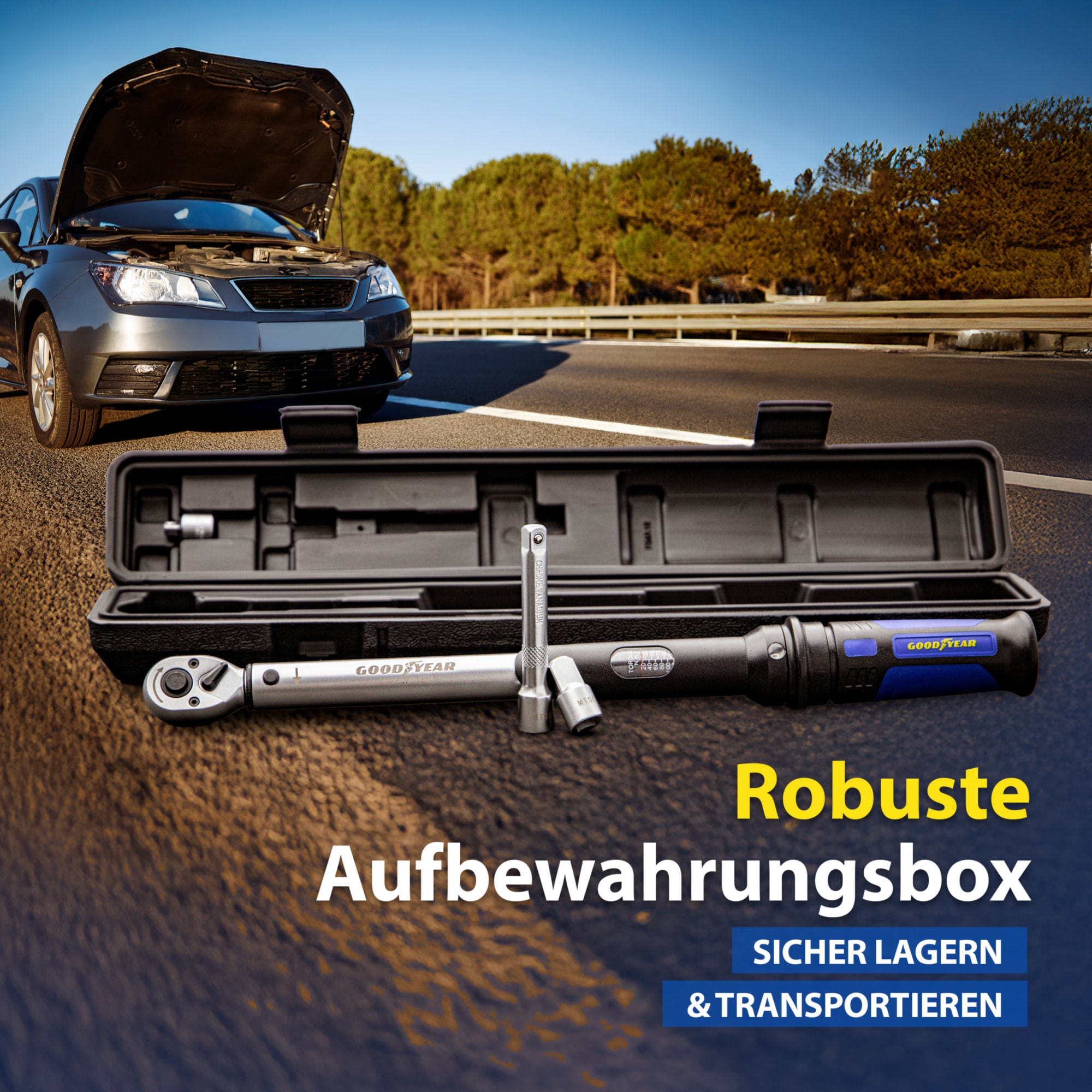 Goodyear Drehmomentschlüssel »Drehmomentschlüssel 20-120 Nm mit Adaptern«