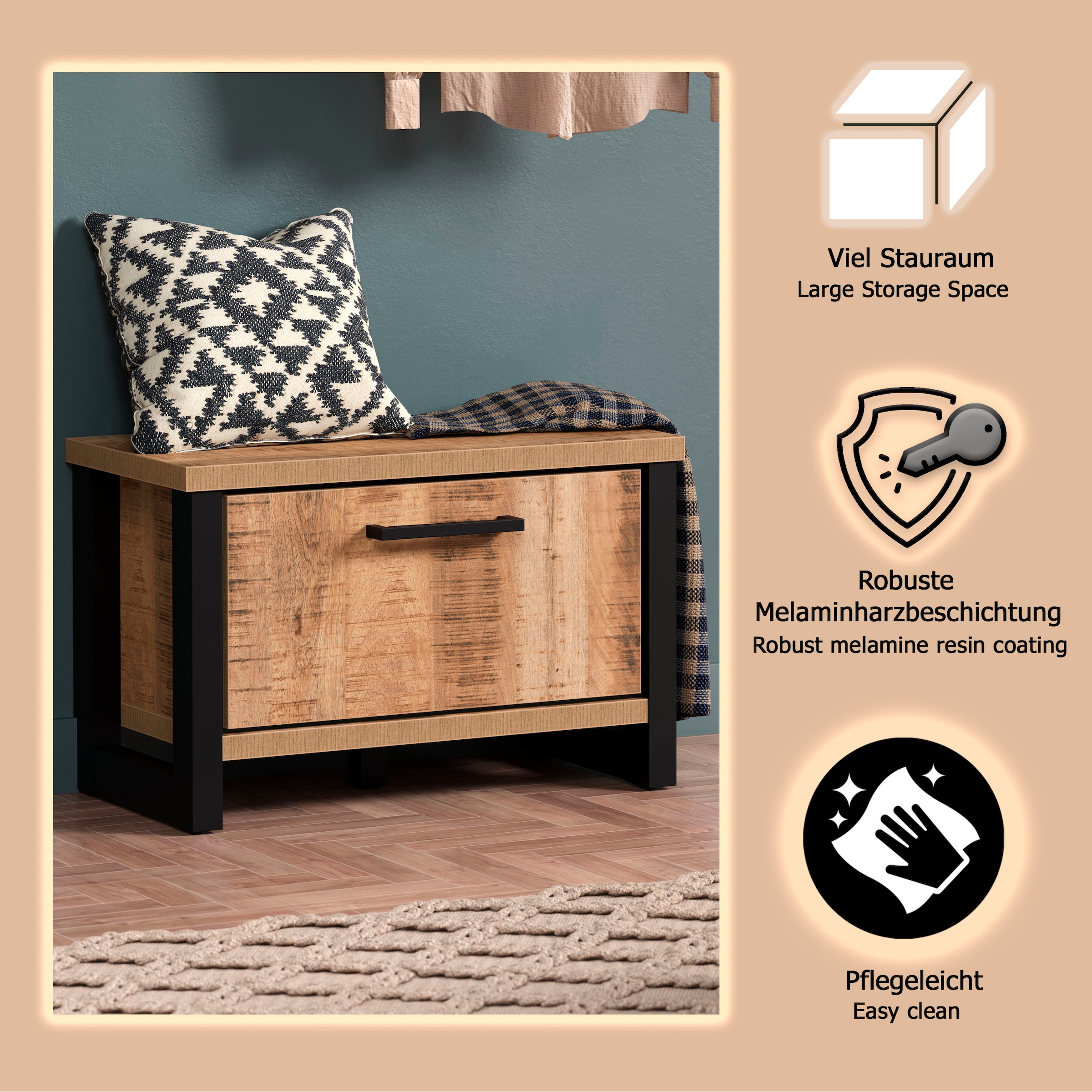 Home affaire Sitzbank »Elda« 1 Stk. tlg. Sitzbank mit 1 Gasdruckdämpfer Klappe – (B/T/H) 73/39/47 cm