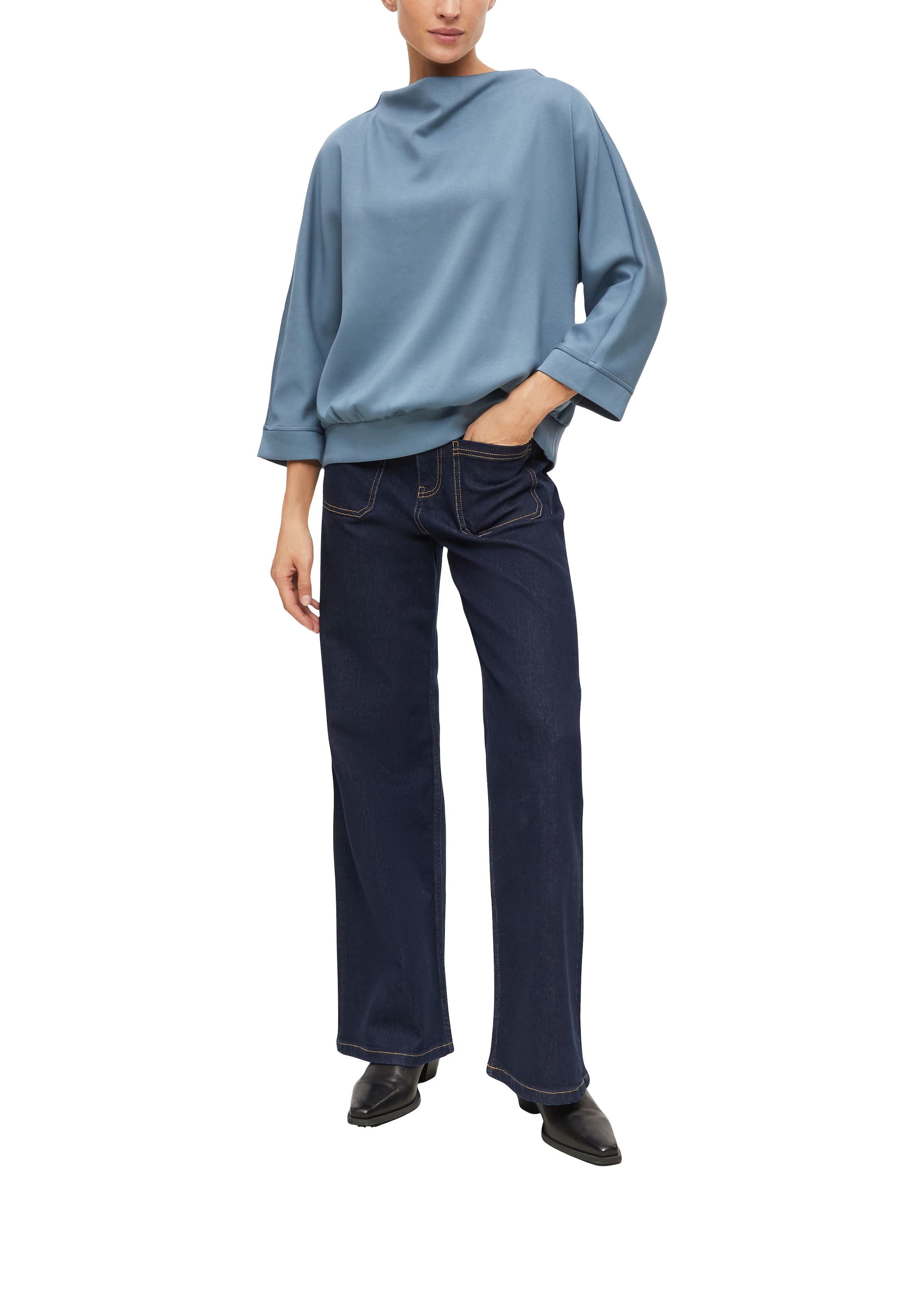 s.Oliver BLACK LABEL Longsweatshirt , Shirt mit Wasserfallkragen und 3/4-Arm
