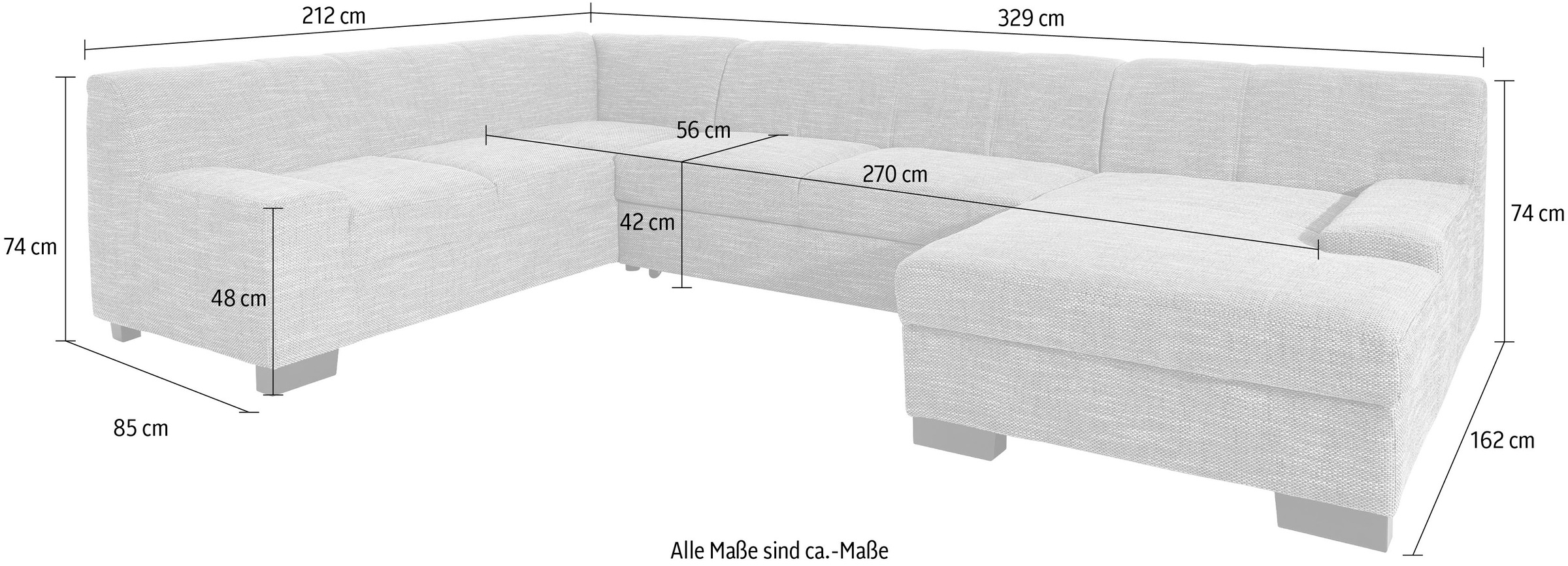DOMO collection Wohnlandschaft »Norma, mit Kunstleder- oder Lederbezug, viel Platz, zeitlos & elegant«, extrabreite Armlehnen, U-Form, wahlweise mit Bettfunktion