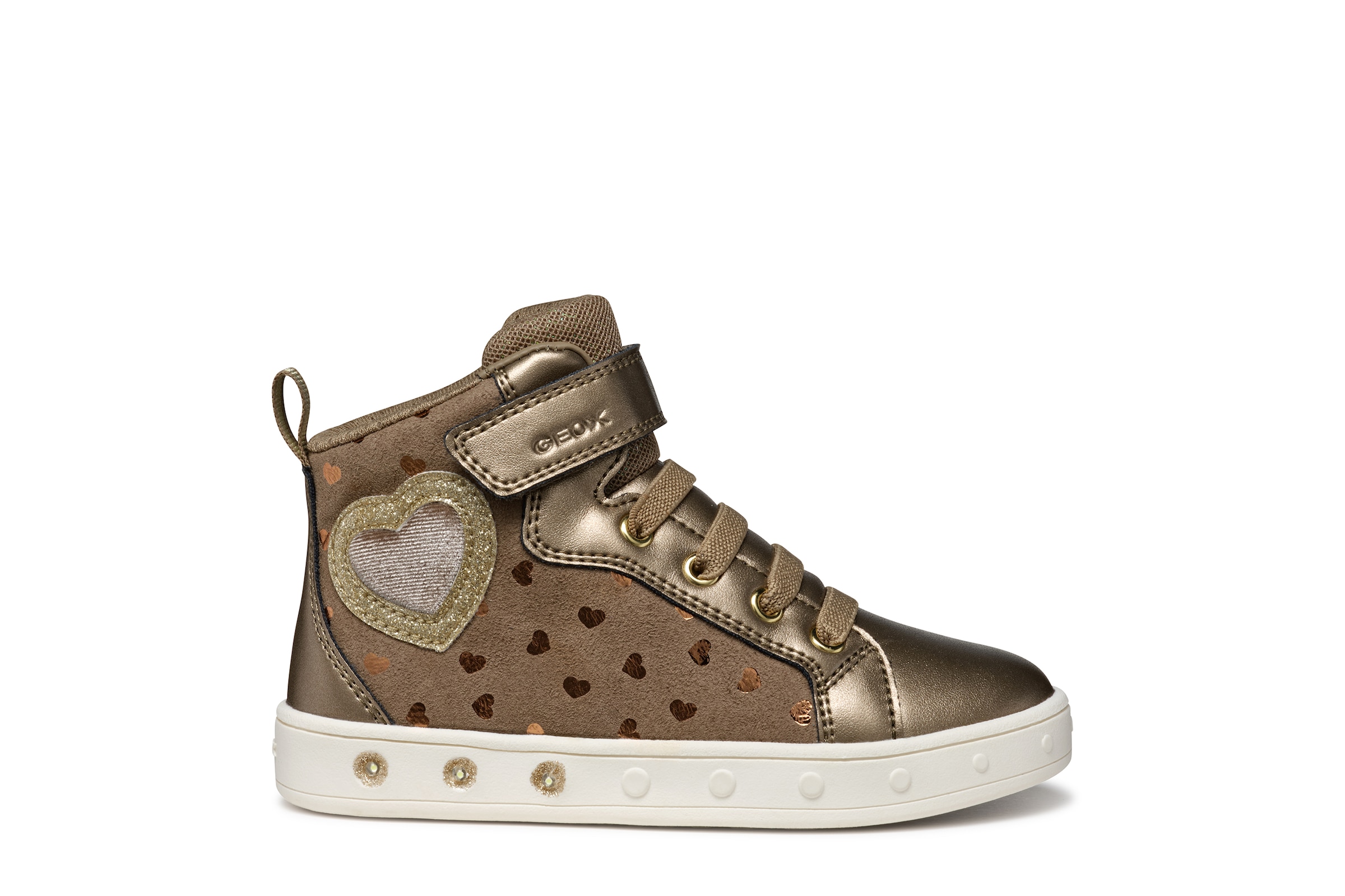 Geox Sneaker »J SKYLIN GIRL Blinkschuh«, Schnürboots mit Glitzer, Blinkfunktion, Größenschablone zum Download