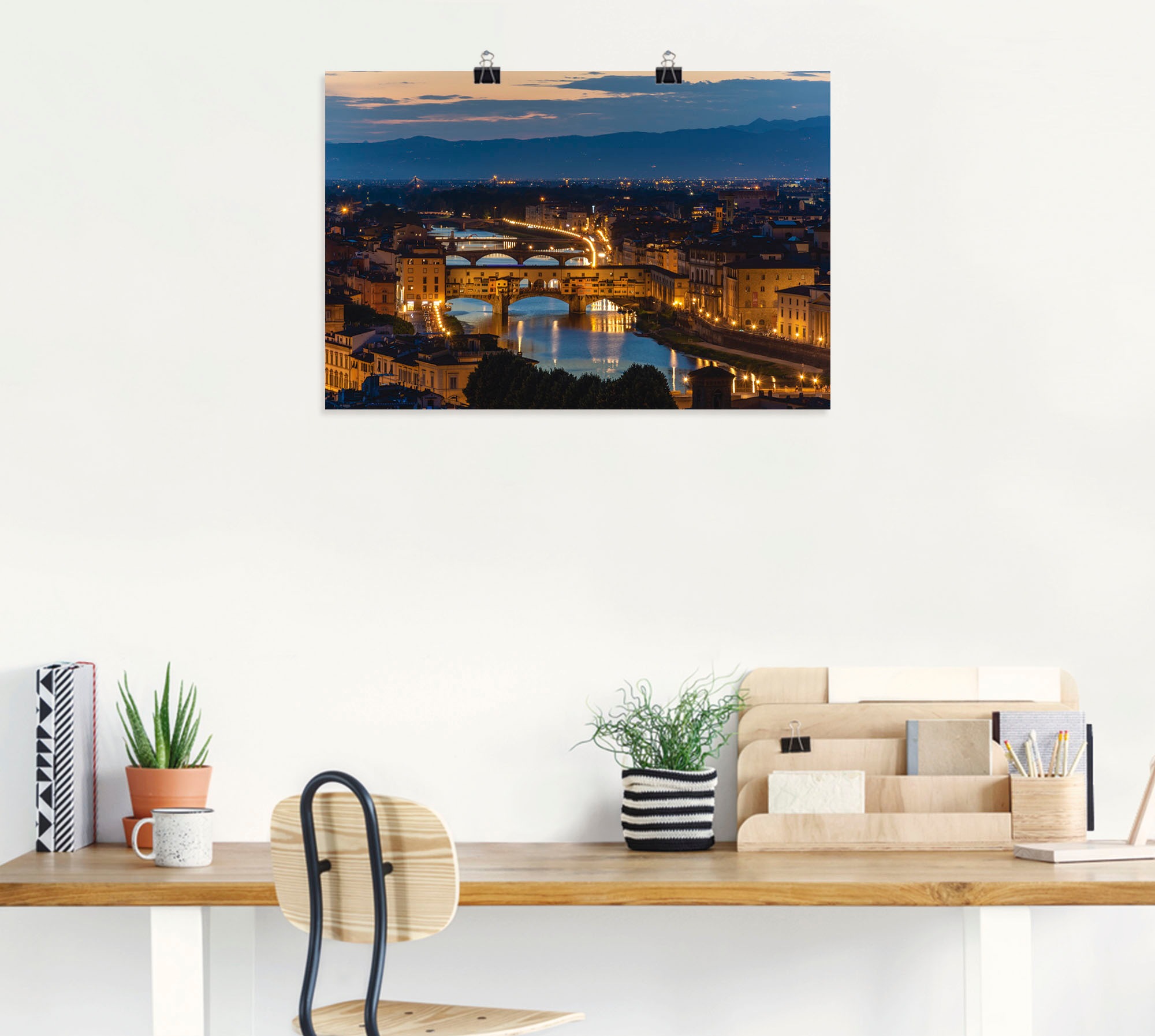 Black Friday Artland Wandbild »Brücke Ponte Vecchio über dem Arno in Florenz«,  Florenz, (1 St.), als Alubild, Leinwandbild, Wandaufkleber oder Poster in  versch. Größen | BAUR