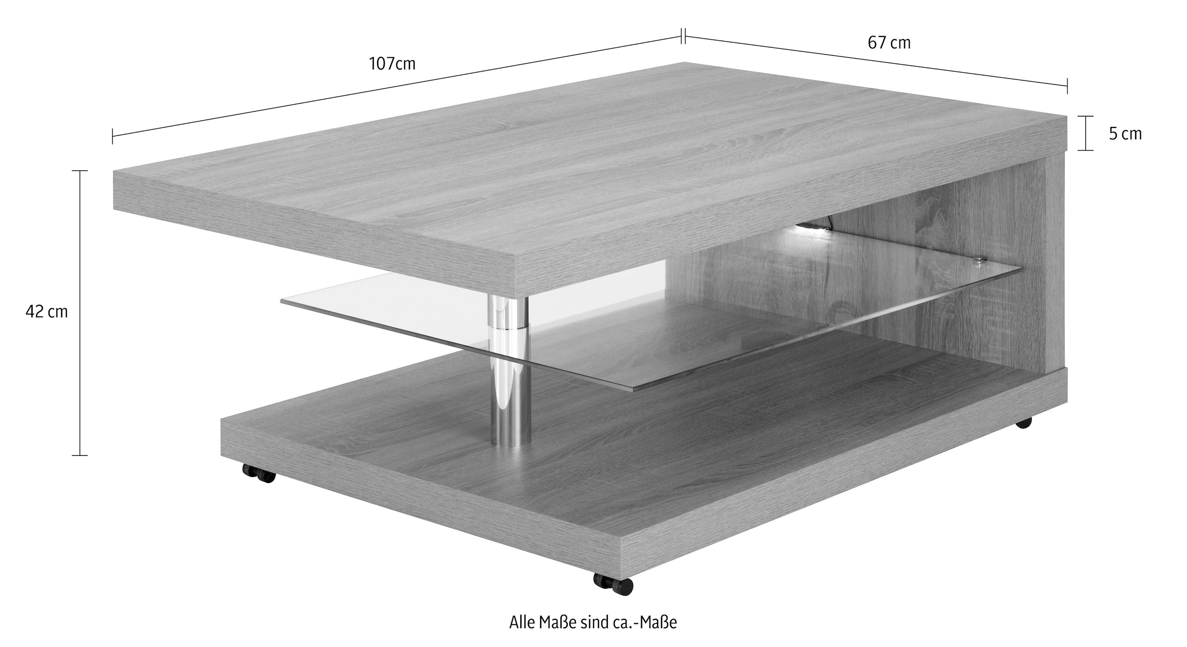 PRO Line Couchtisch, aus aus mit bestellen Rollen, Holz, Glas, rechteckig | mit BAUR Ablageboden