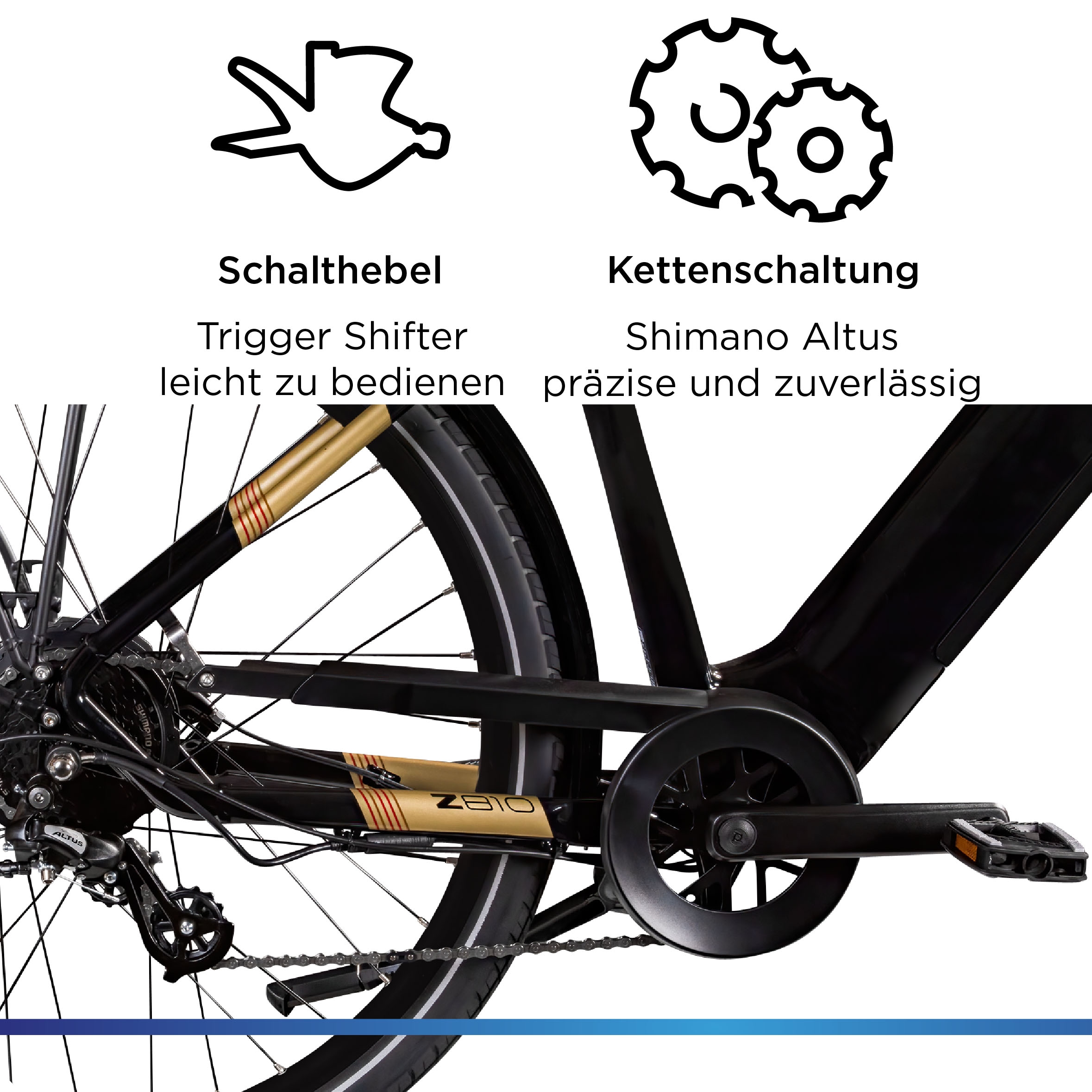 Zündapp »Z810« 8 Gang Shimano Altus RD-M310 Schaltwerk Kettenschaltung Heckmotor 250 W