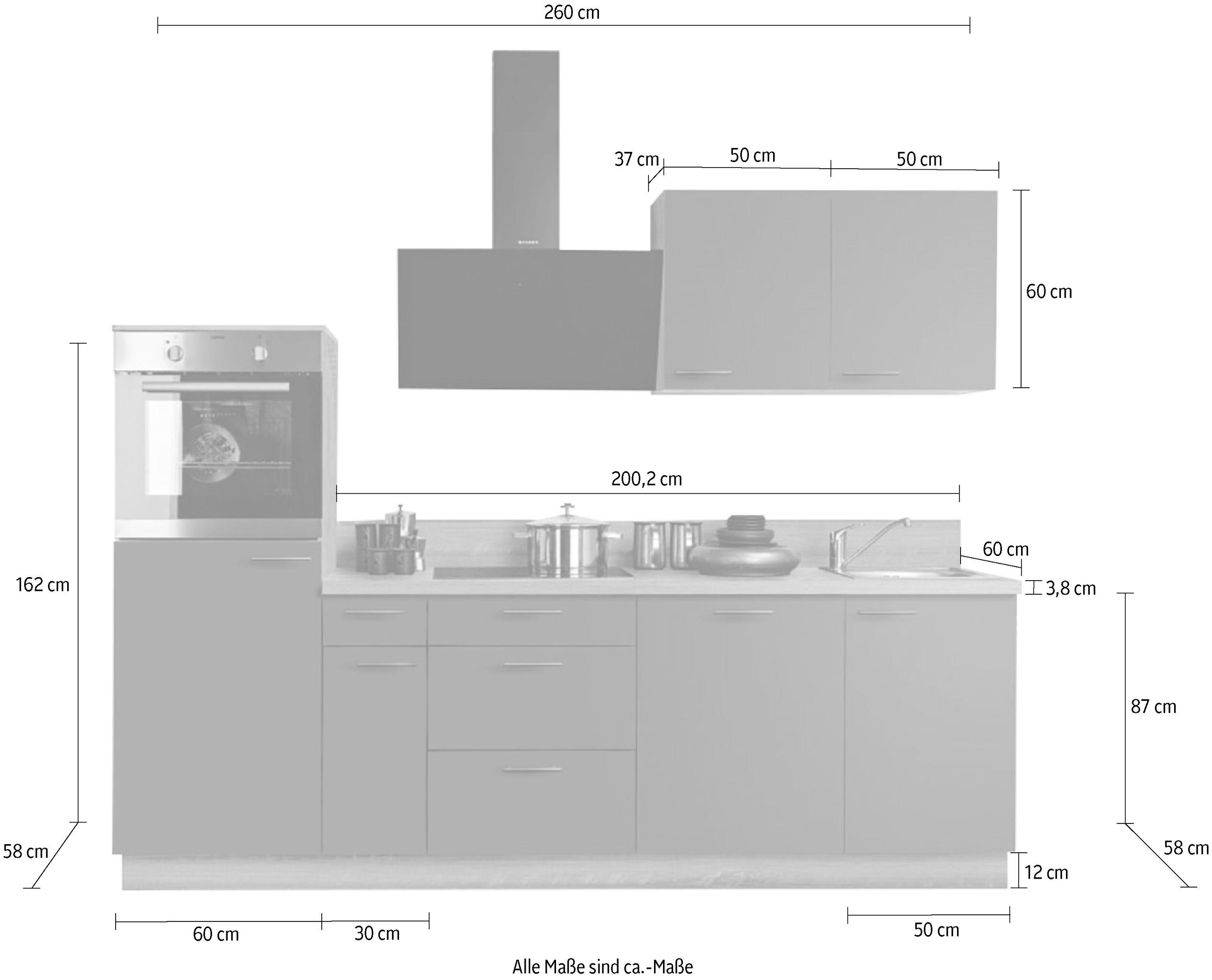 KOCHSTATION Küchenzeile »KS-Scafa, vormontiert, mit höhenverstellbaren Füßen, vormontiert, mit«, Soft-Close, wahl. mit E-Geräten inkl. Geschirrspüler, Breite 260 cm