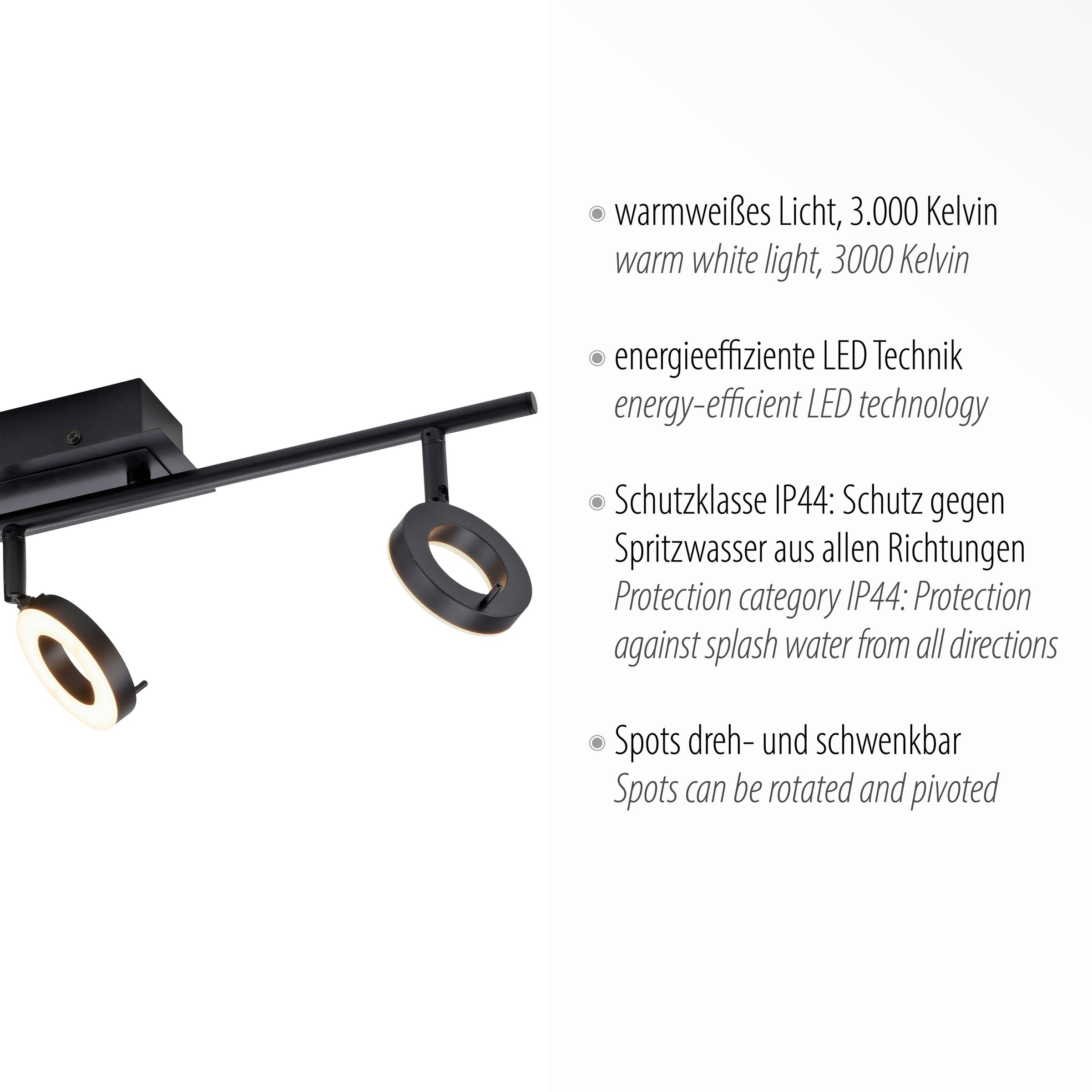 Paul Neuhaus Deckenleuchte »SILEDA«, 3 flammig, Leuchtmittel LED-Board | LED fest integriert, inkl. festverbaute LED, IP44, Spotköpfe dreh- und schwenkbar