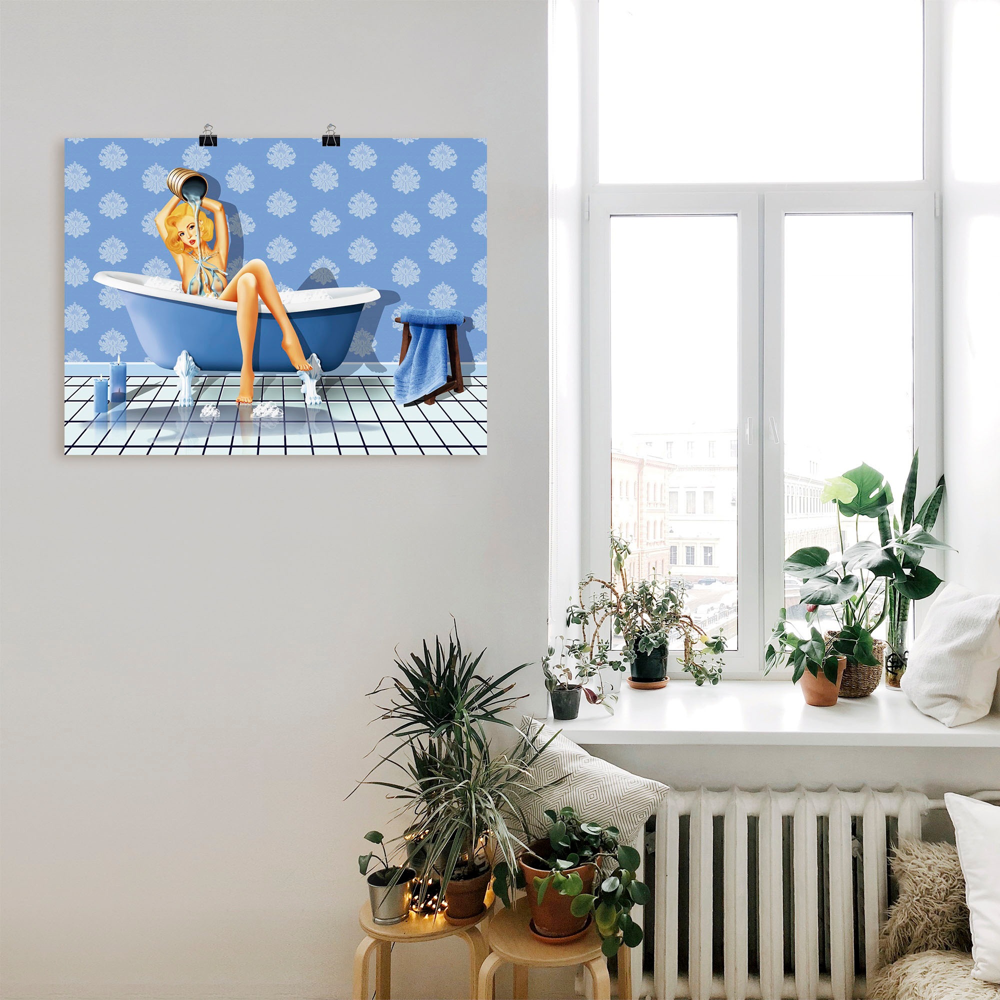 Artland Wandbild »Das sexy blaue Badezimmer«, Frau, (1 St.), als Leinwandbild, Poster, Wandaufkleber in verschied. Größen