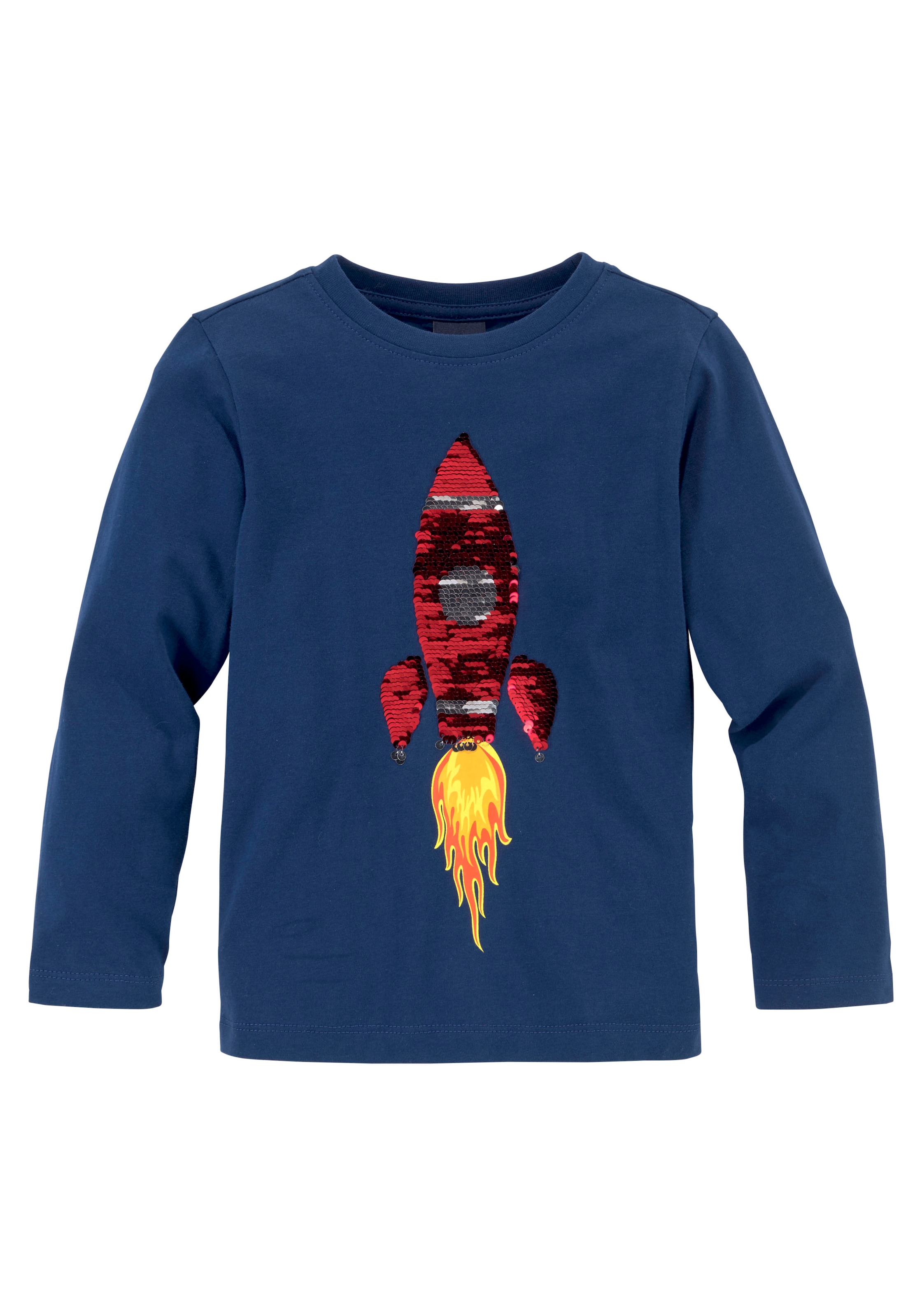 KIDSWORLD Langarmshirt »Rakete aus Wendepailletten«, langärmelige, Basic-Passform, aus Jerseystoff, aus Baumwolle