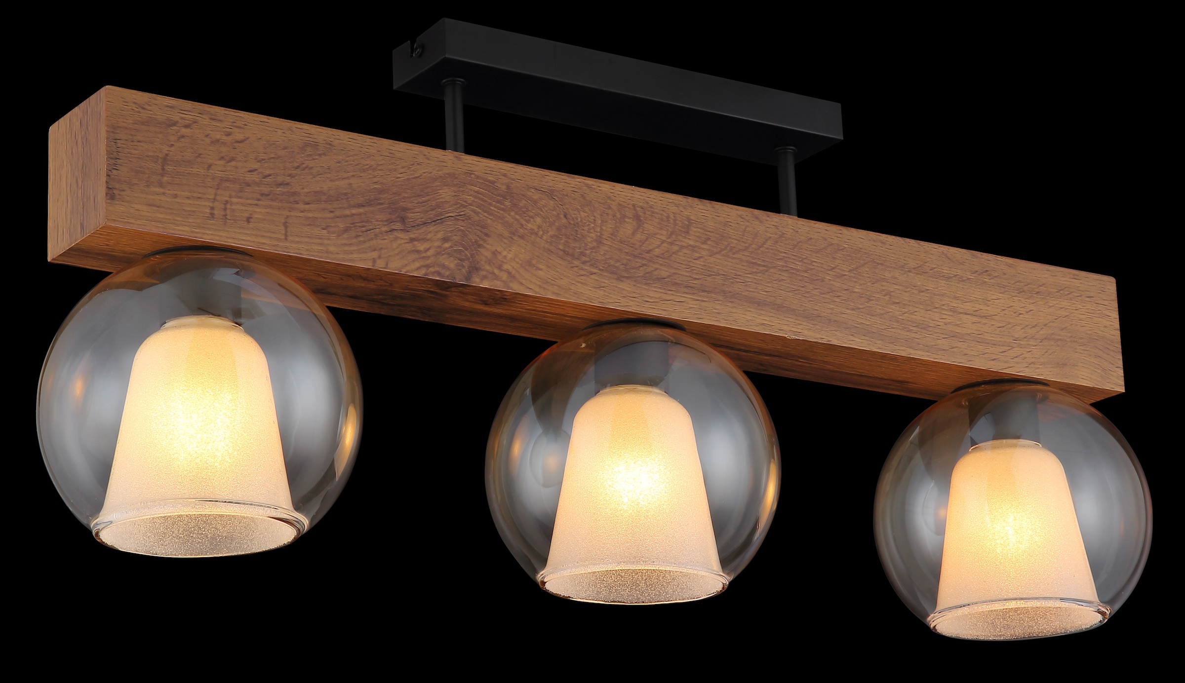 GLOBO LIGHTING Deckenleuchte »BARRY I«, Leuchtmittel E27 | ohne Leuchtmittel, Deckenlampe/holzoptik/Glas amber/Glaskristalle/Innenglas