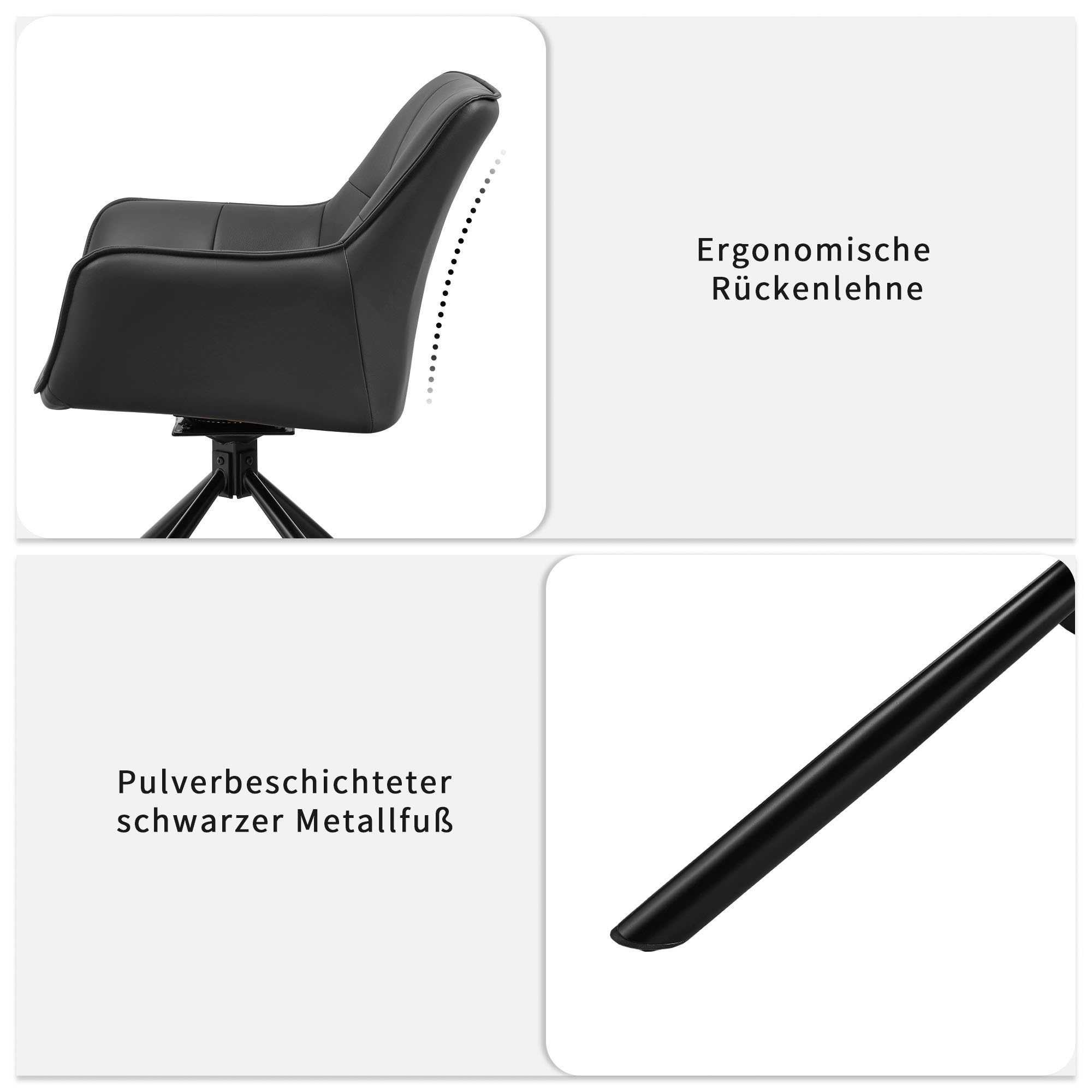 OTTO home Drehstuhl »Lika« (Set) 2 Stk.echtes Leder, 360° Drehfunktion, Steppnähte, Metallgestell