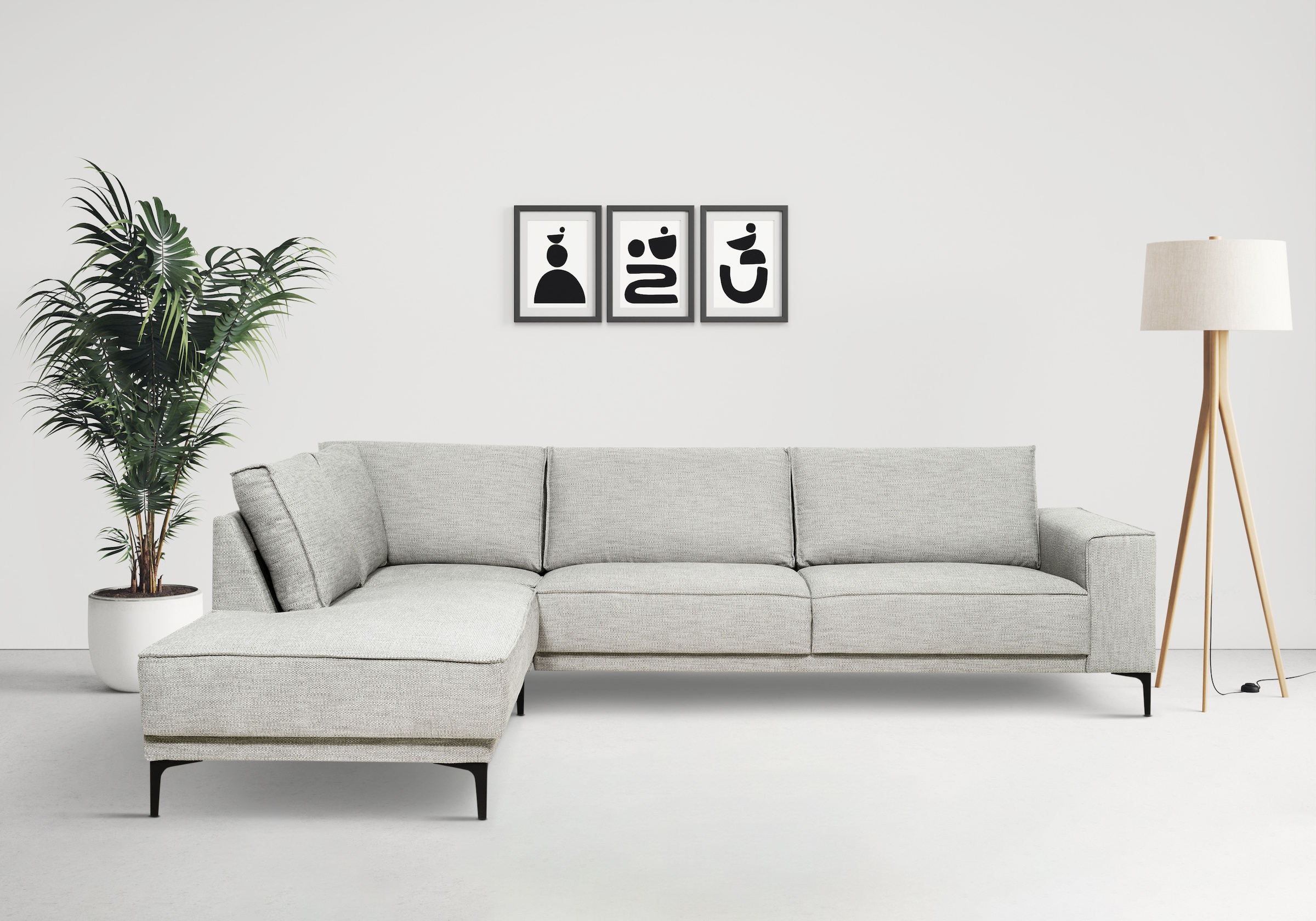 OTTO home Ecksofa "OLAND Flachgewebe L-Form, B: 289 cm, Skandi-Design" Struktur, Flachgewebe, Luxus-Microfaser, Boucle