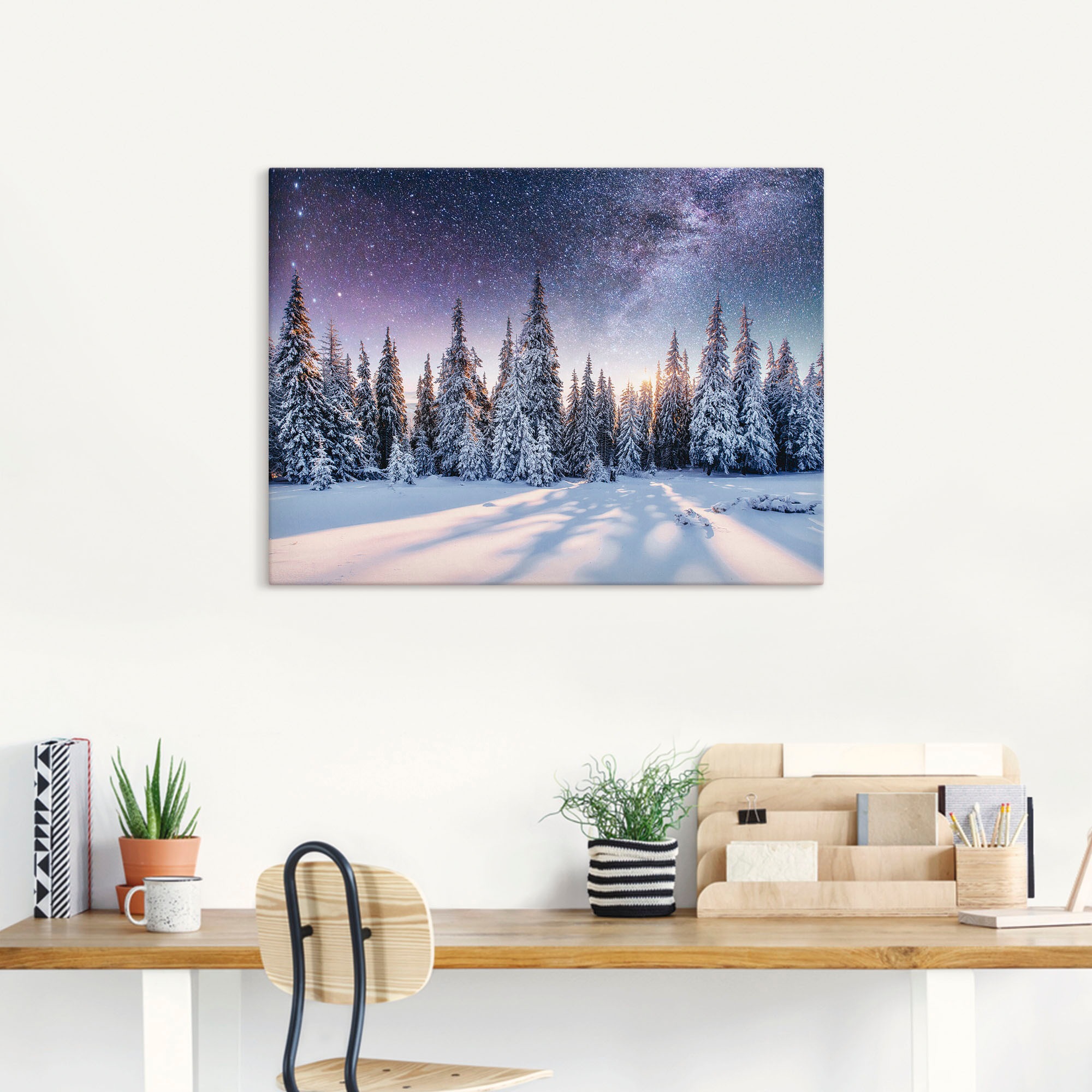 Artland Wandbild "Tannenwald im Schnee vorm Sternenhimmel" Berge & Alpenbil günstig online kaufen