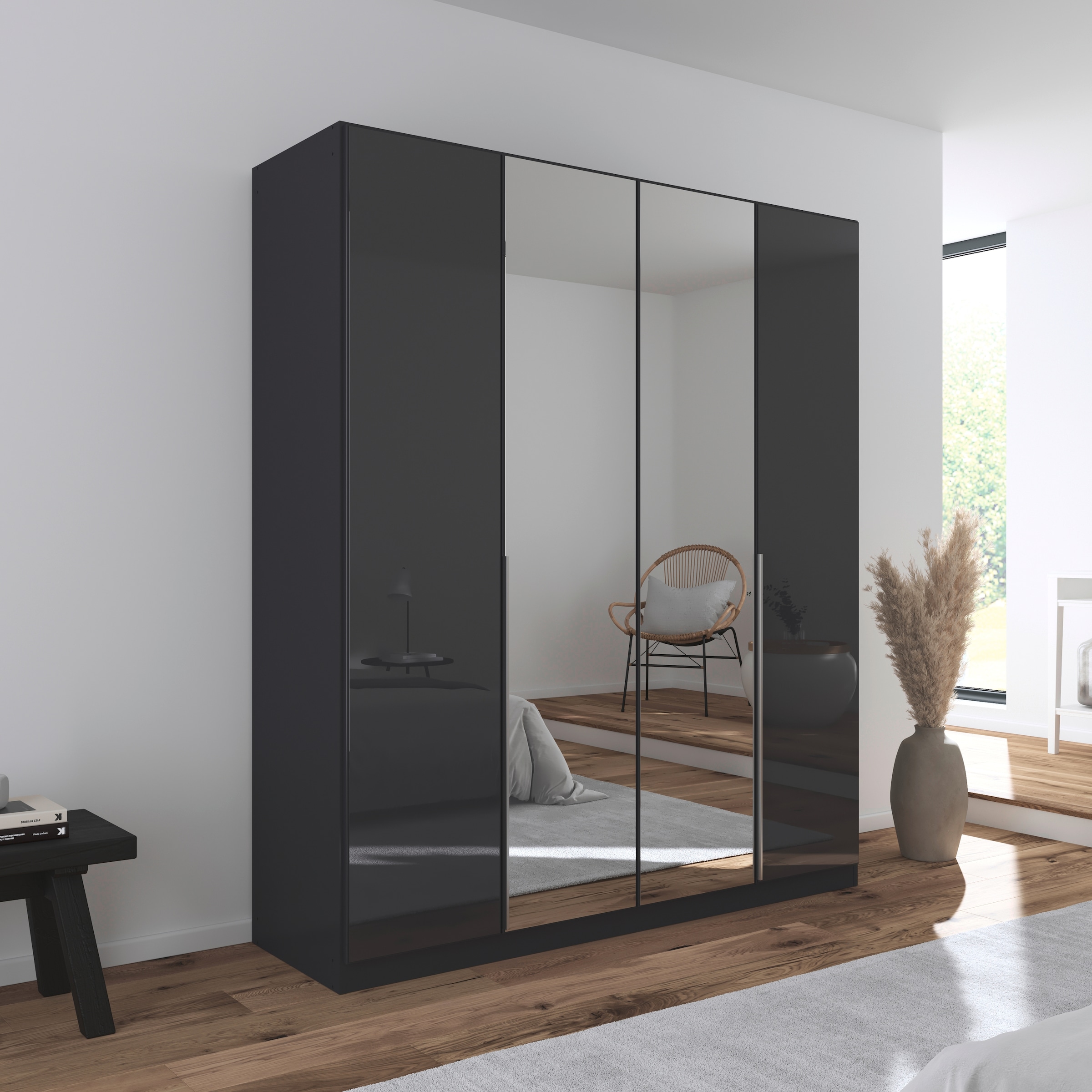 rauch Drehtürenschrank »Kleiderschrank Kleiderschränke Schrank Garderobe AGORDO mit Glasfront«, (in zwei Griff-Farben), durchdachte Innenausstattung, in 6 Breiten und 2 Höhen MADE IN GERMANY