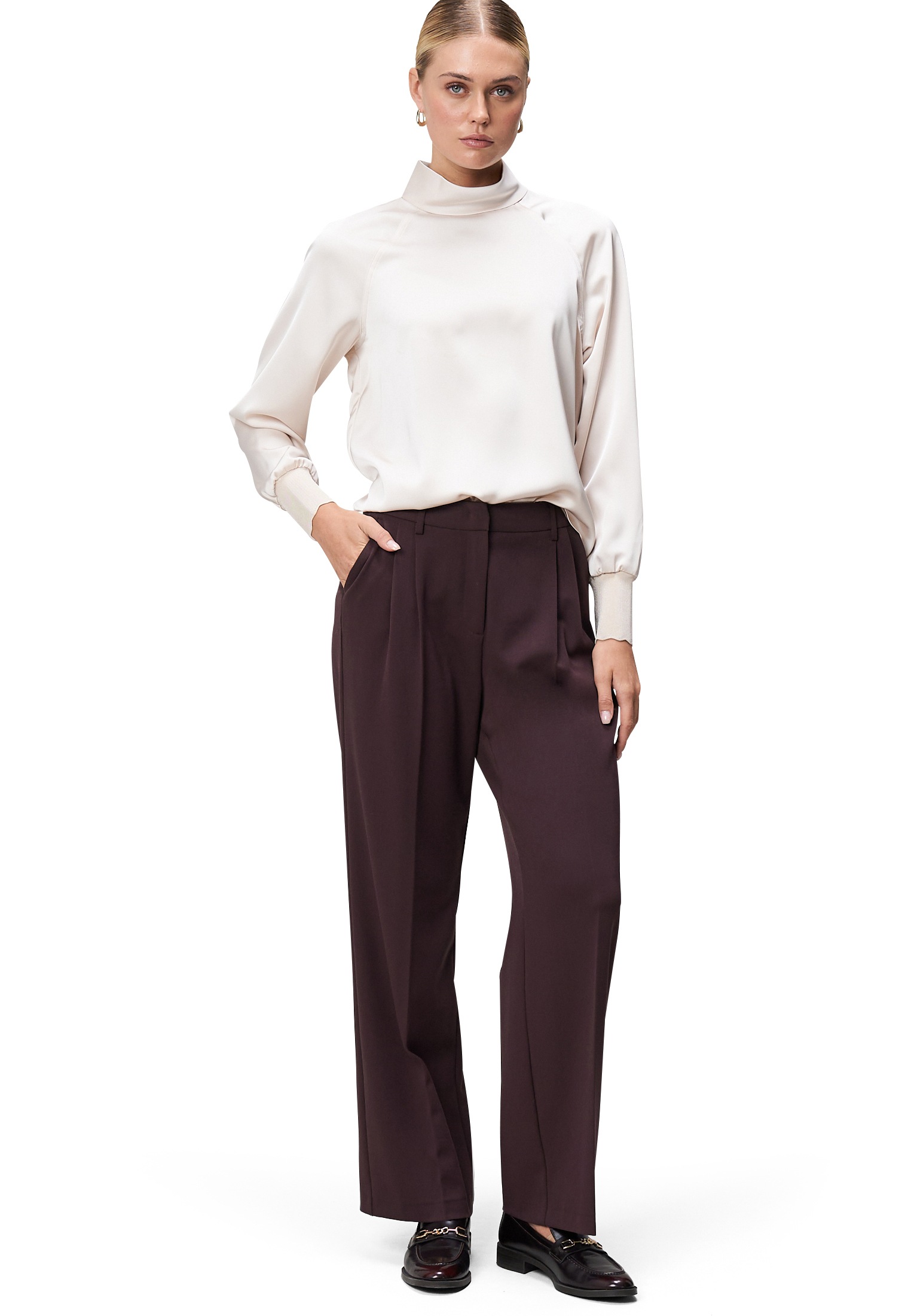 Zero Satinbluse »zero Damen Satinbluse mit Stehkragen«