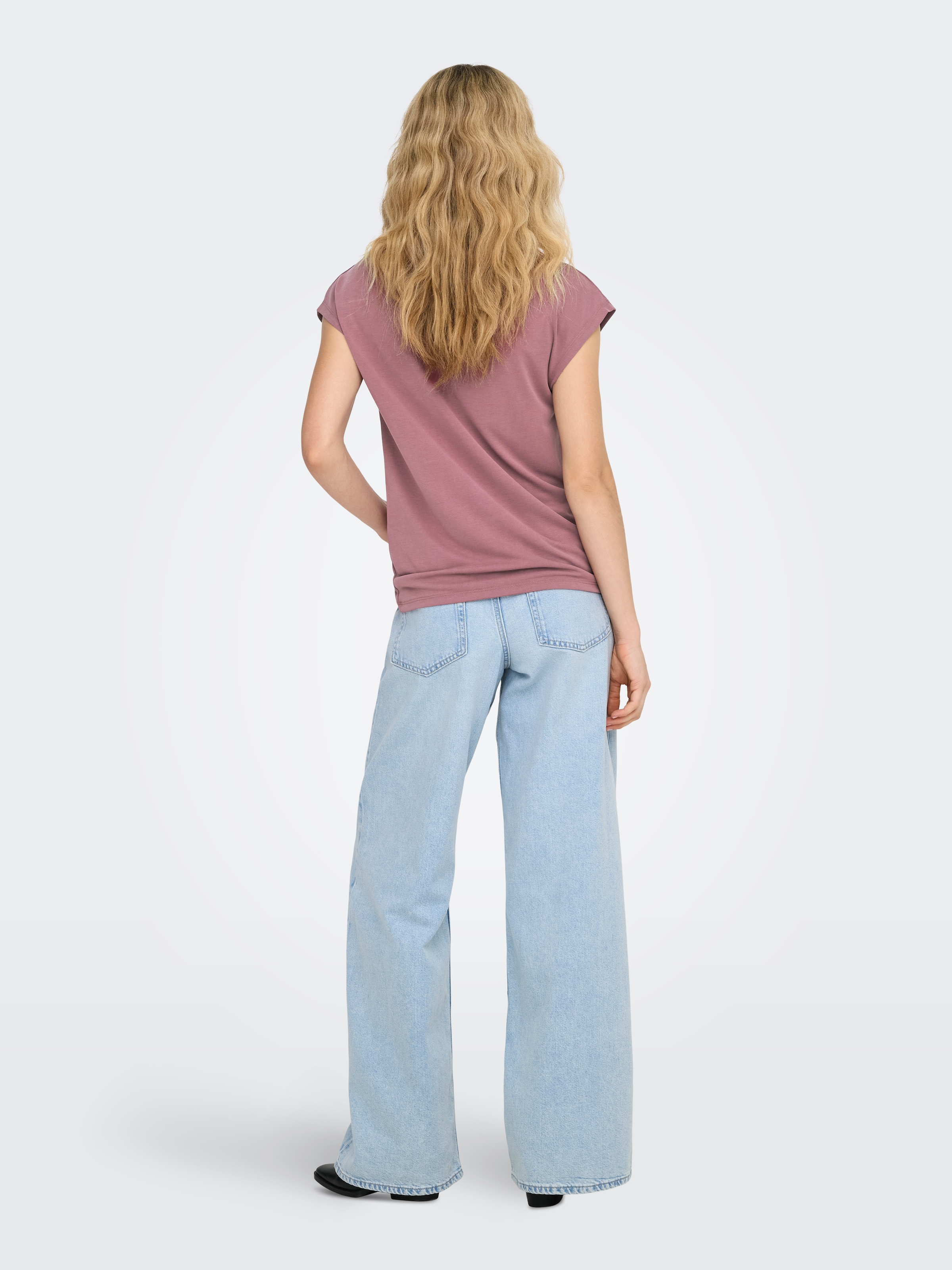 ONLY ONLFREE S/S Top Col V Rose Brun Taille L 7
