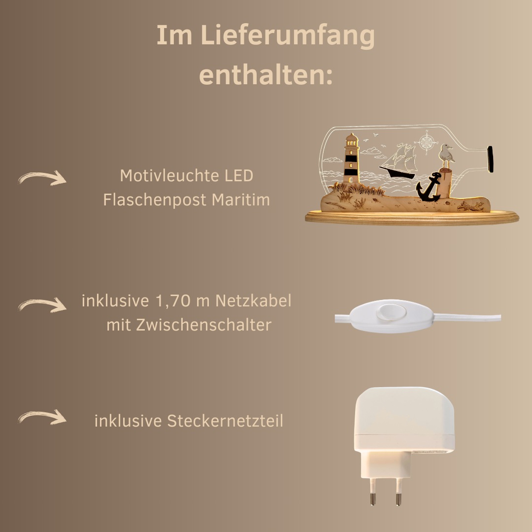 Weigla LED Dekolicht »Flaschenpost "Maritim" aus Holz & Acrylglas« Erzgebirge garantiert, maritime Innendeko, Dekolampe