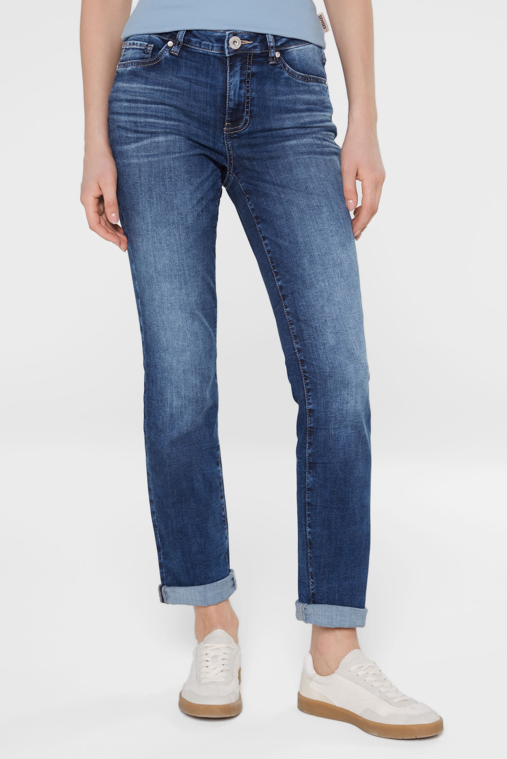 SENSES.THE LABEL Regular-fit-Jeans, mit Kontrast-Steppungen