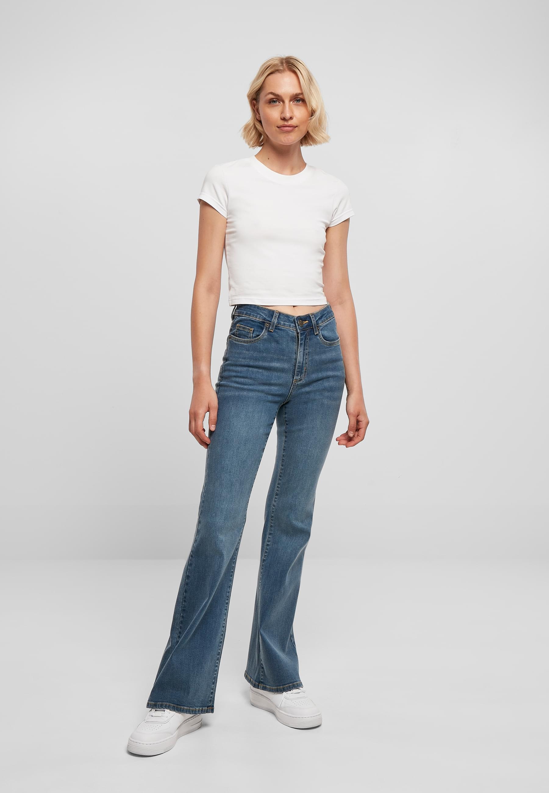 URBAN CLASSICS Bequeme Jeans »Urban Classics Damen Ladies High Waist Flared Denim Pants«, (1 tlg.)