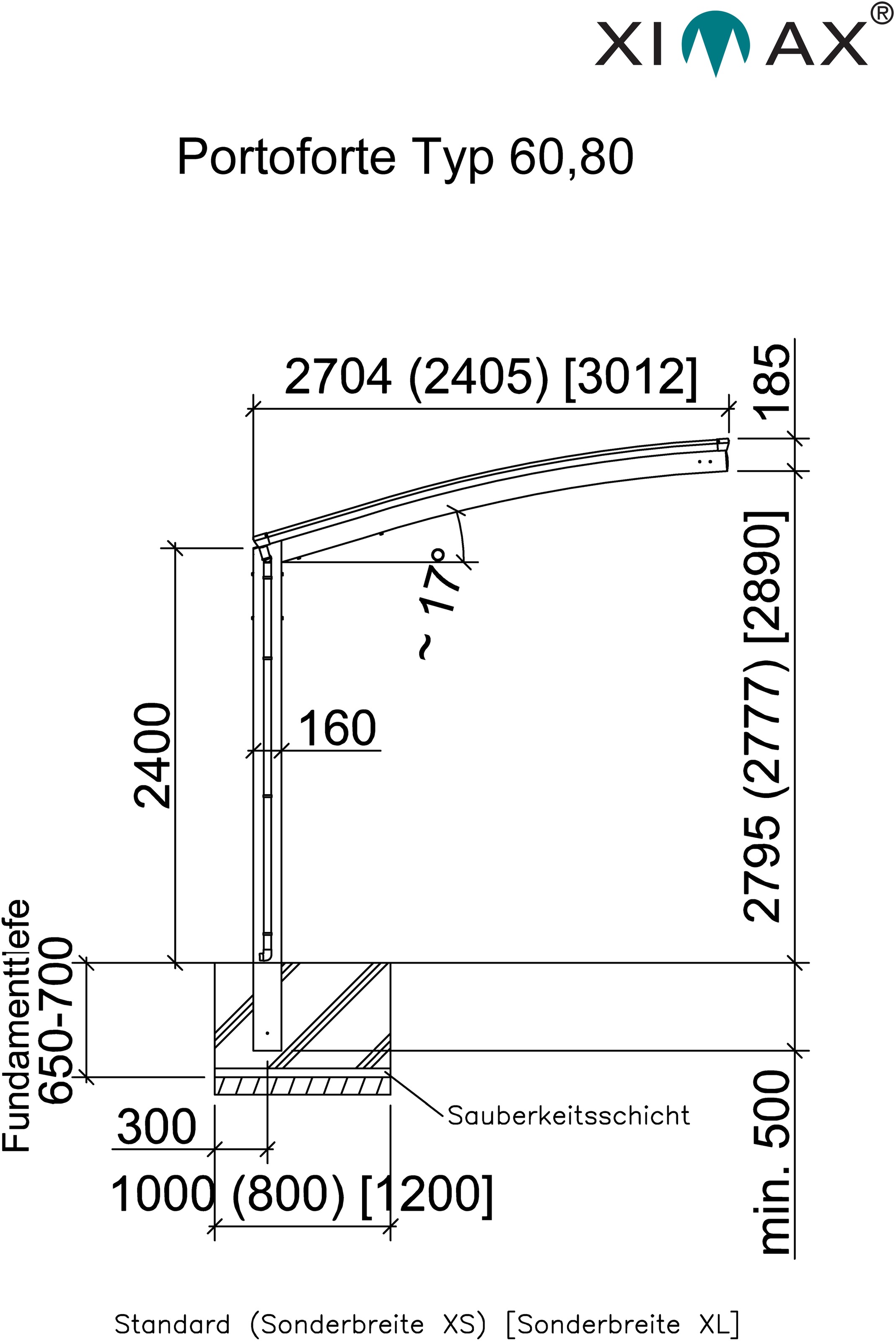 edelstahlfarben, Typ Rechnung Ximax BAUR Aluminium, Sonderlänge/Breite cm, Edelstahl-Look | Einzelcarport Aluminium, 80 XL«, »Portoforte 285 per