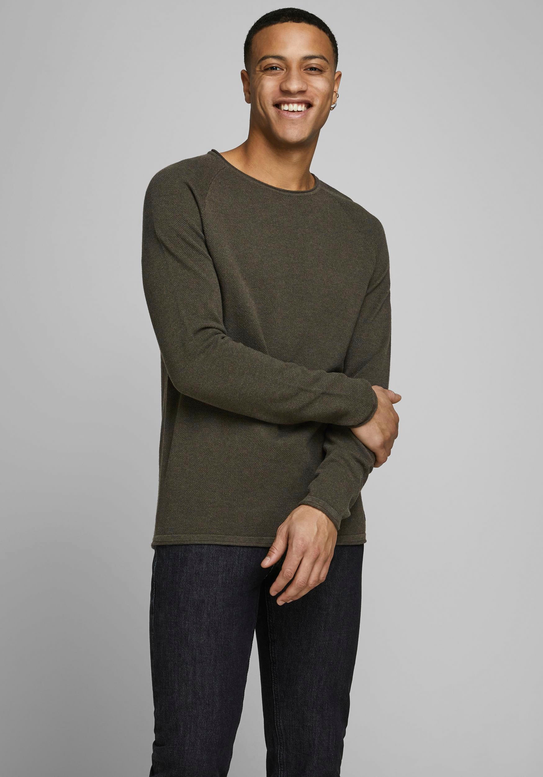 Jack & Jones Rundhalspullover "JJEHILL KNIT CREW NECK NOOS" Baumwolle, regular fit