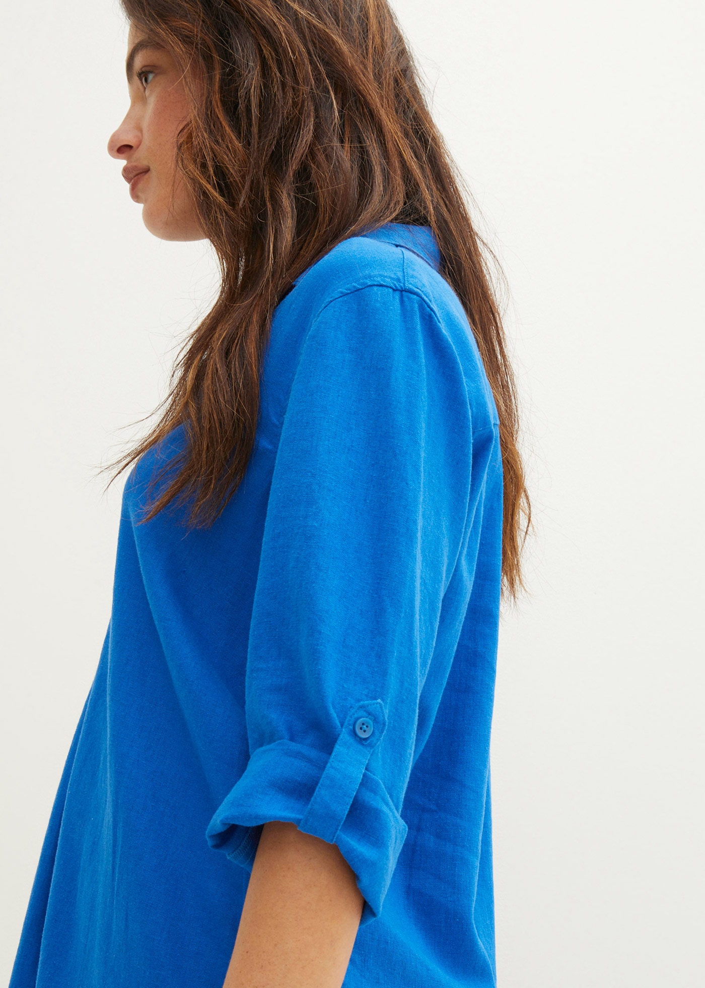 bonprix Langarmbluse »3/4-Arm Bluse mit Leinen« mit Kragen und V-Ausschnitt