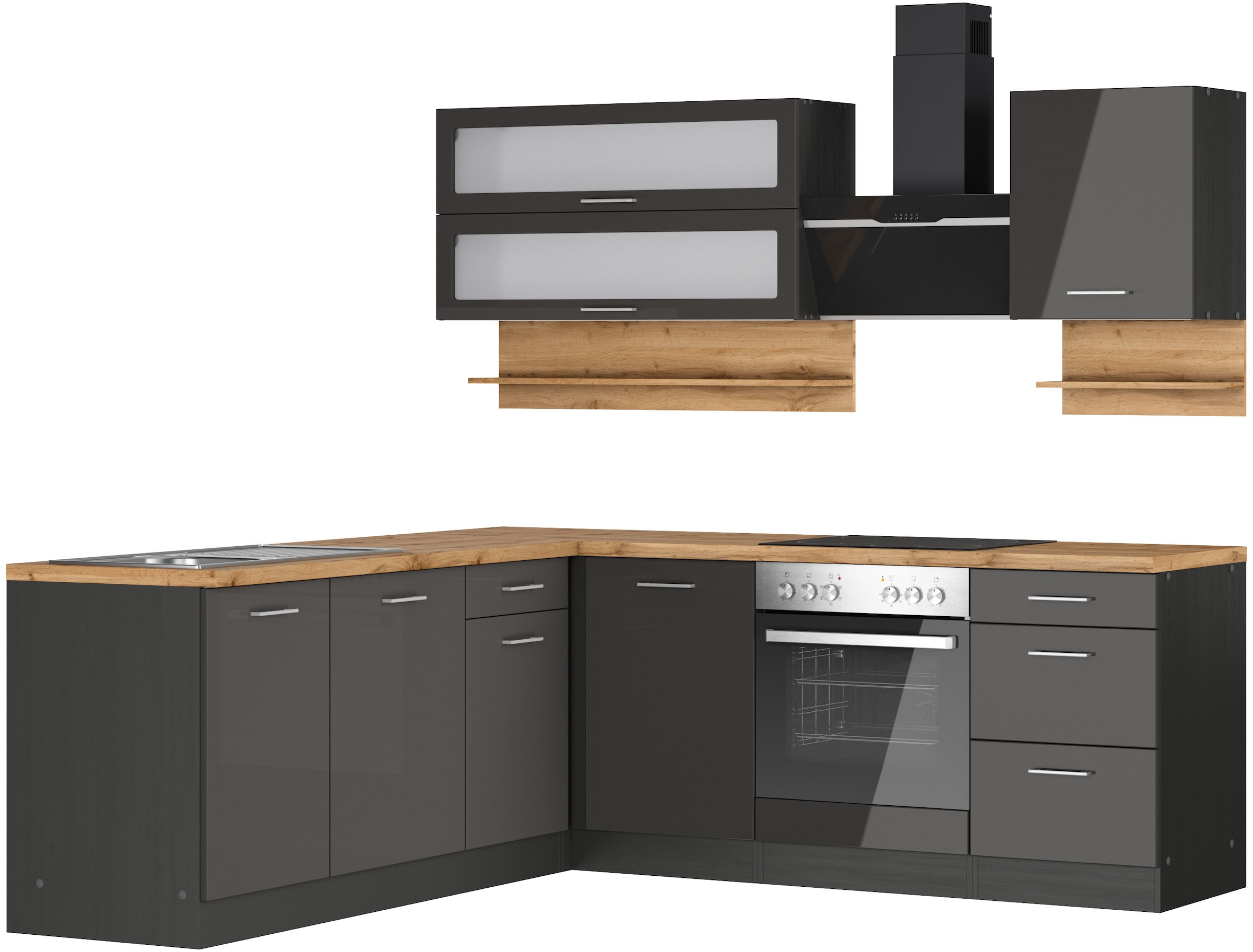 KOCHSTATION Winkelküche "KS-Milan", Stellbreite 220/220 cm, viel Stauraum, günstig online kaufen