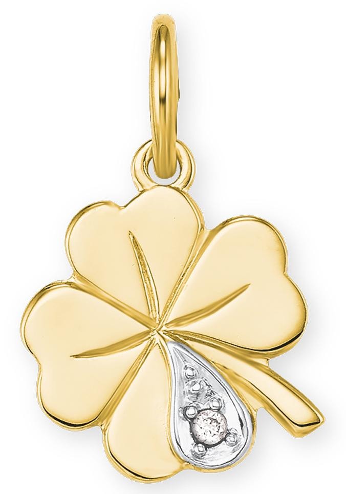 Kettenanhänger AMOR "Kleeblatt", gold (gelbgoldfarben, weißgoldfarben, wweiß), Schmuckanhänger, Damen, Diamanten Gelbgold 585, 0,59 g, Diamanten, Gelbgold 585, Kettenanhänger, mit Diamant 7