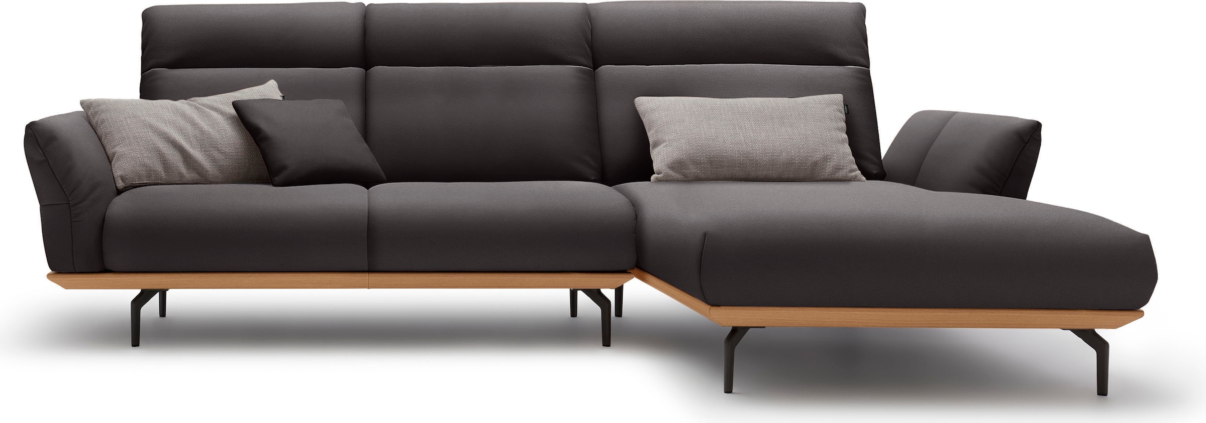 Creation BY ROLF BENZ Ecksofa "CR.460 Designsofa mit verstellbarer Rückenlehne, hochwertig & bequem" Sockel in Eiche, Alugussfüße in umbragrau, Breite 298 cm