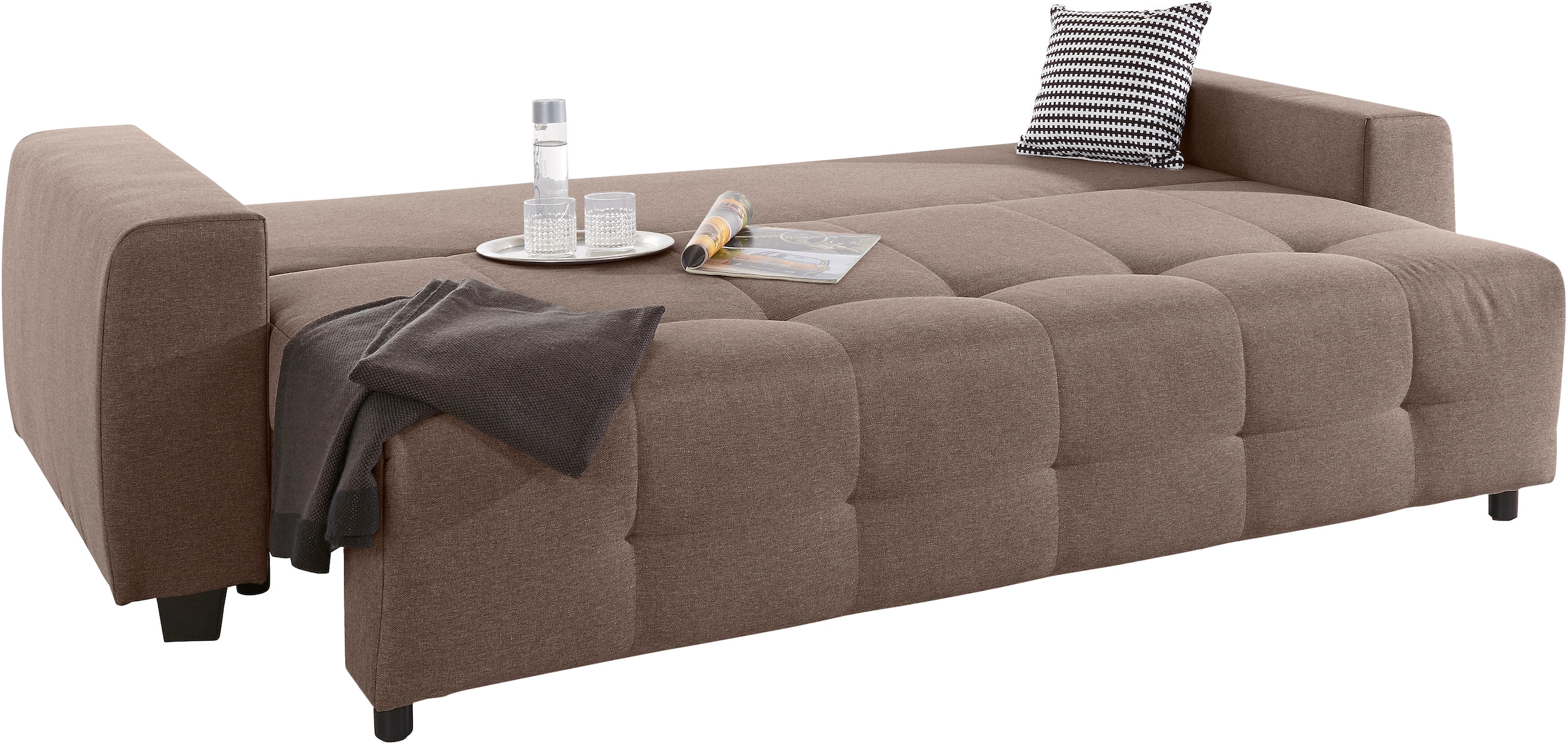 COLLECTION AB Schlafsofa »Bella, B: 241 cm, Liegefl. 142x194 cm«, mit Bettfunktion, Bettkasten & 2 Zierkissen, Federkern