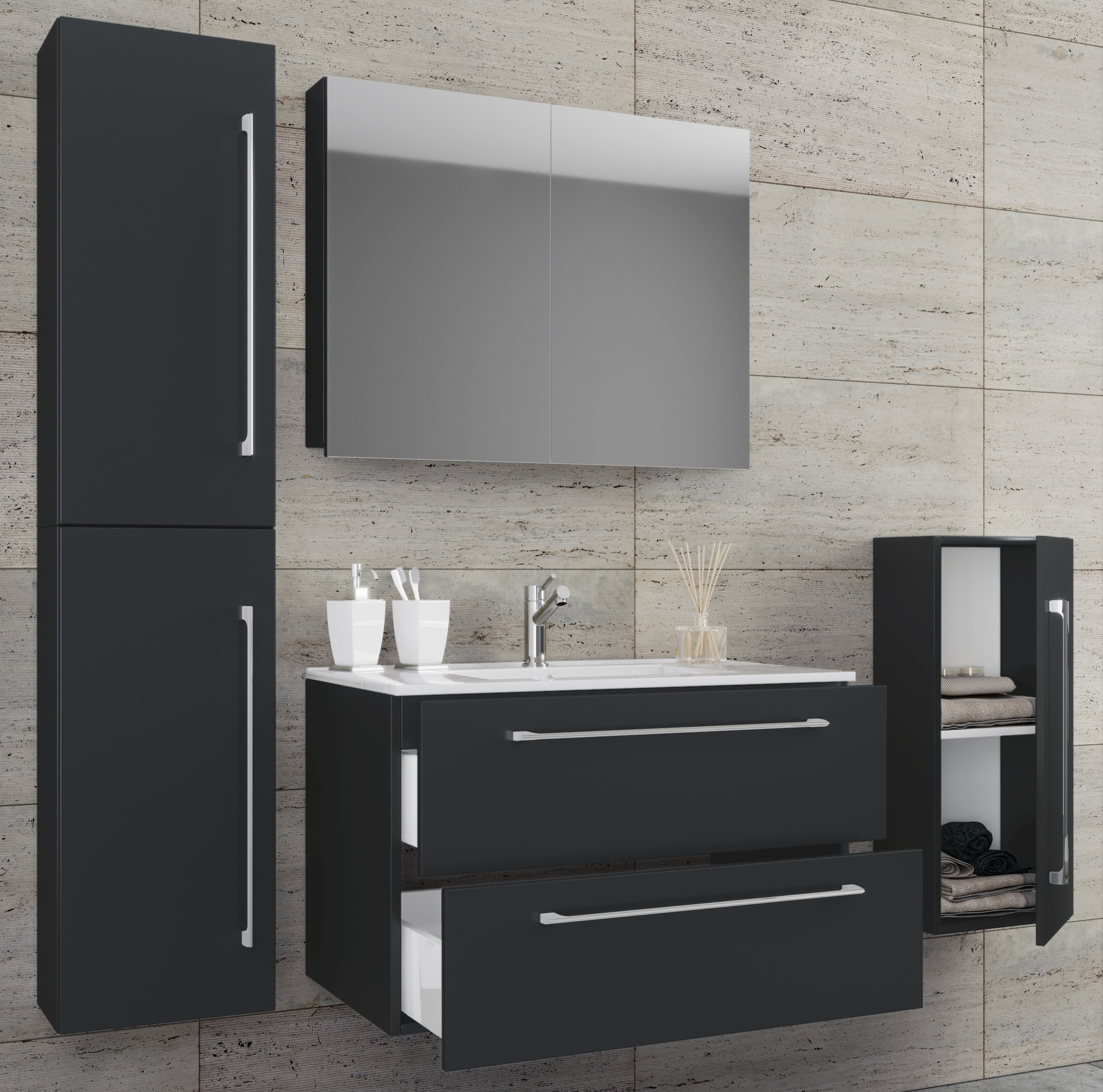 VCM Waschtisch »5-tlg. Waschplatz Waschtisch Badinos Schublade SC« 5 Stk. tlg.