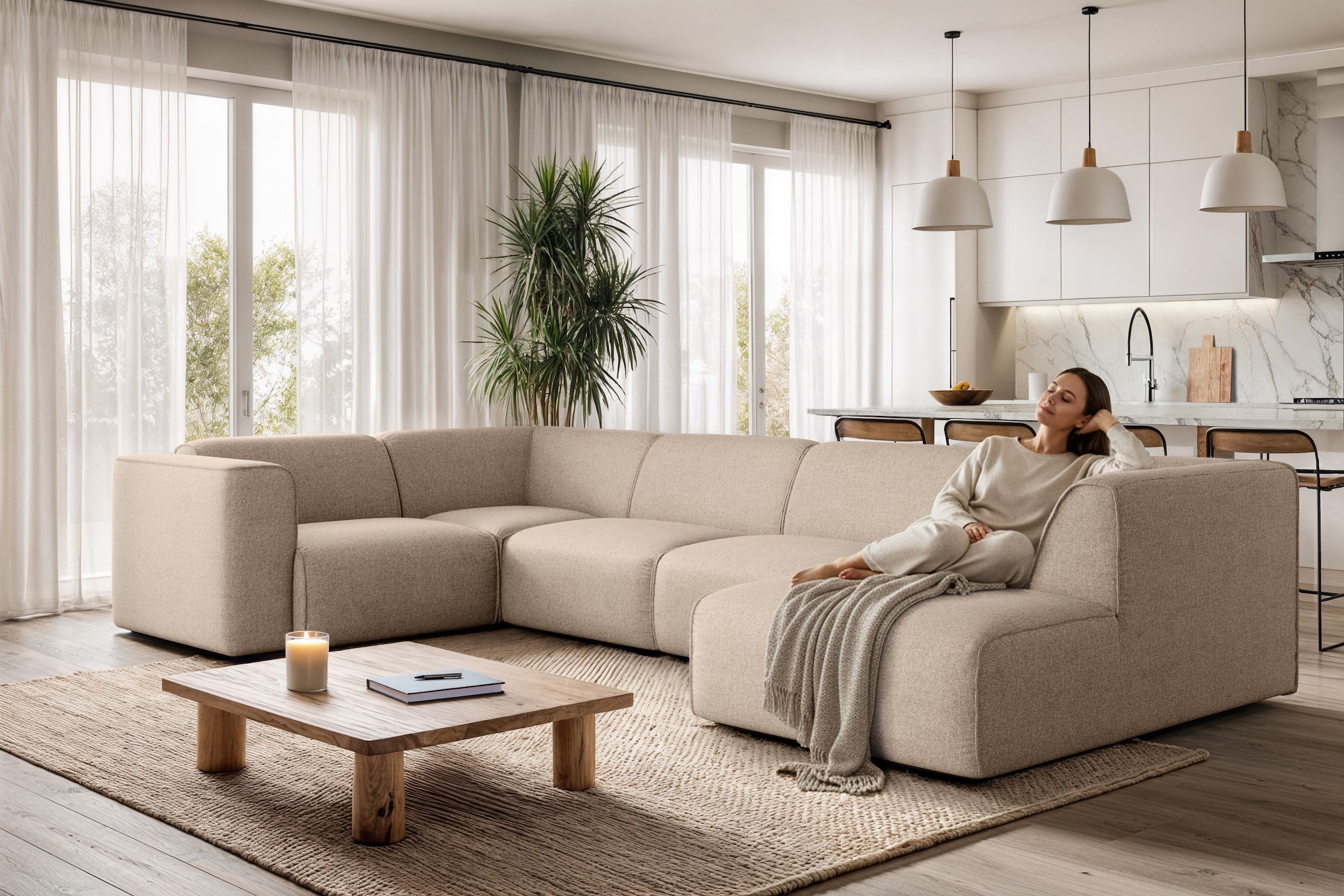 OTTO home Wohnlandschaft "Merid U-Form, B: 367 cm" jederzeit durch Module erweiterbar