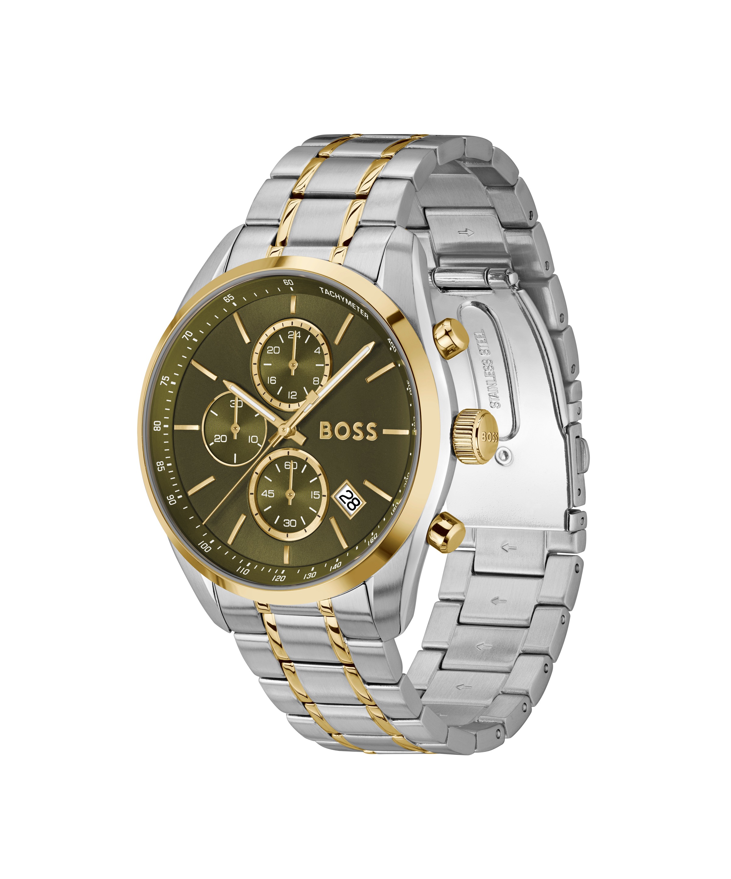 BOSS Chronograph »GRAND PRIX 44« Quarzuhr, Armbanduhr, Herrenuhr, Edelstahlarmband, analog, Tag