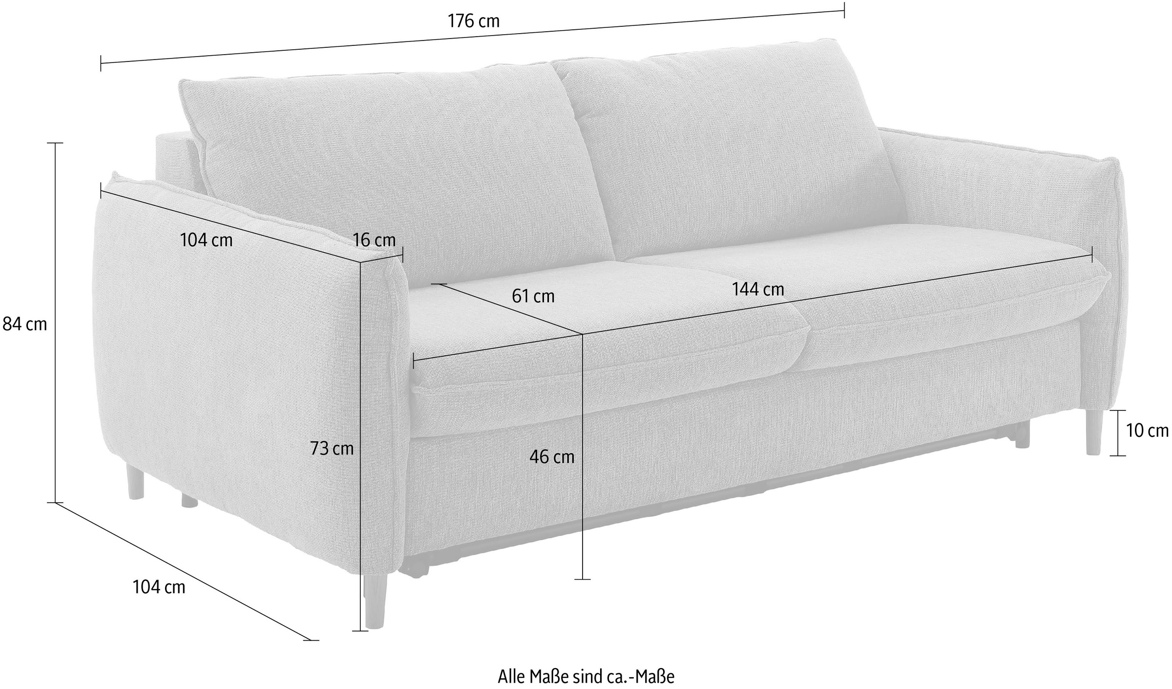 Places of Style Schlafsofa »Bacoli für Dauerschläfer geeignet durch hochwertigen Faltbeschlag«, in 3 Breiten und 3 Matratzenausführungen, belastbar 200 bis 270 kg