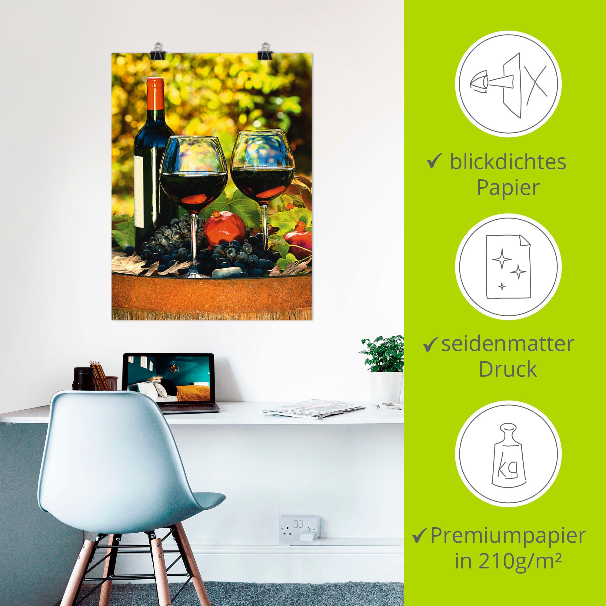 Artland Wandbild »Gläser Rotwein auf altem Fass«, Getränke, (1 St.), als Poster, Wandaufkleber in verschied. Größen