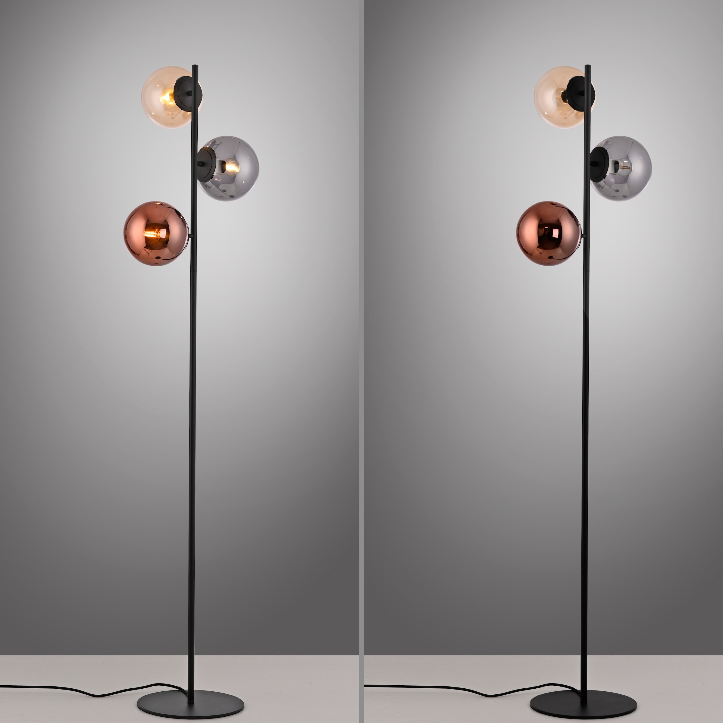 JUST LIGHT Stehlampe »SHINY« E14 1 Stk. Exklusive E14, Fußschalter, Kupfer-/Amber-/Rauchglas verspiegelt