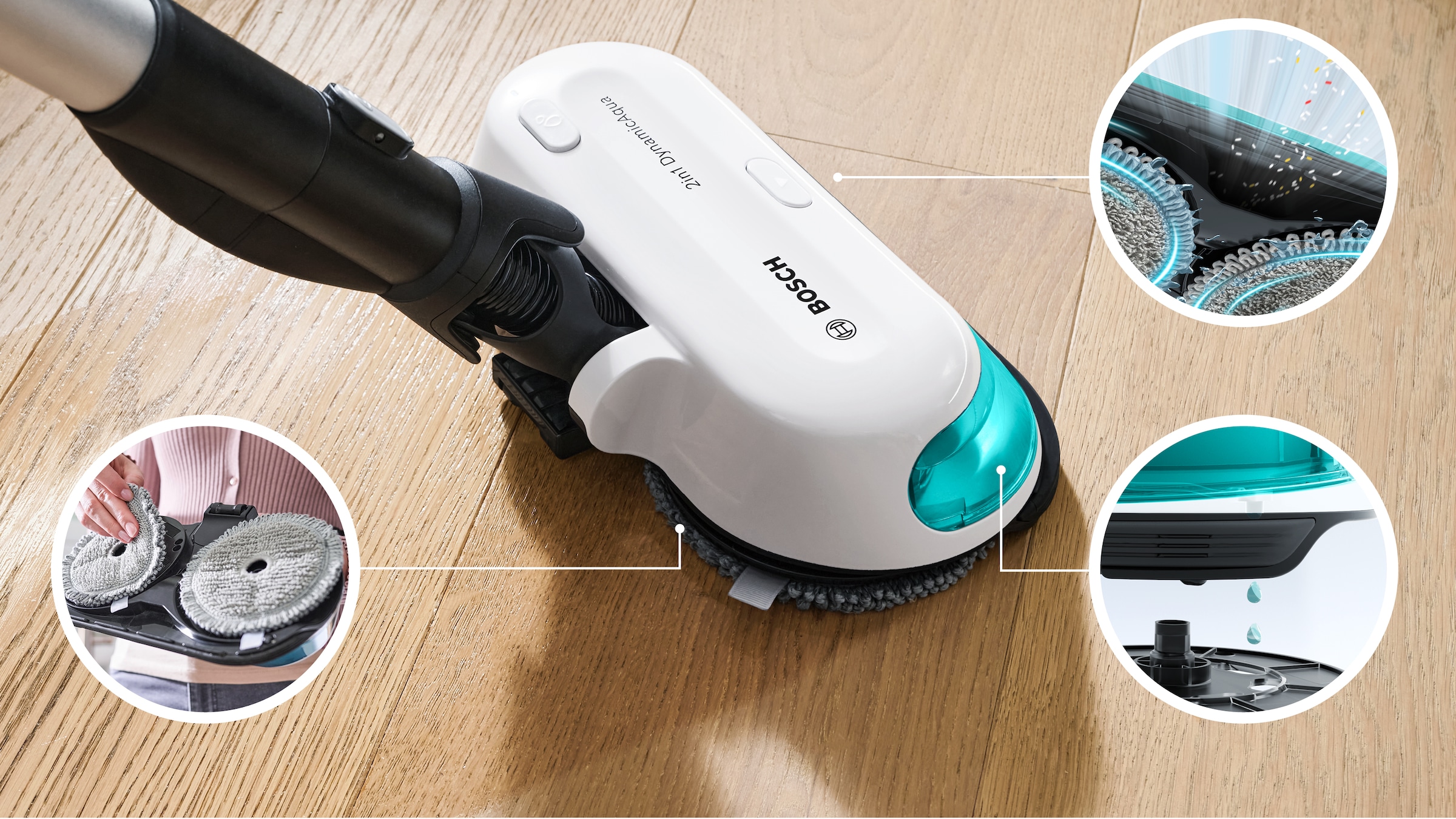 BOSCH Akku-Stielstaubsauger »Unlimited 7 ProHygienic Aqua BKS71HYG4, 2in1 Saugen & Wischen«, Knickrohr, Hygiene-Filter, 10 J. Motorgarantie, Mini-Turbo-Düse, weiß